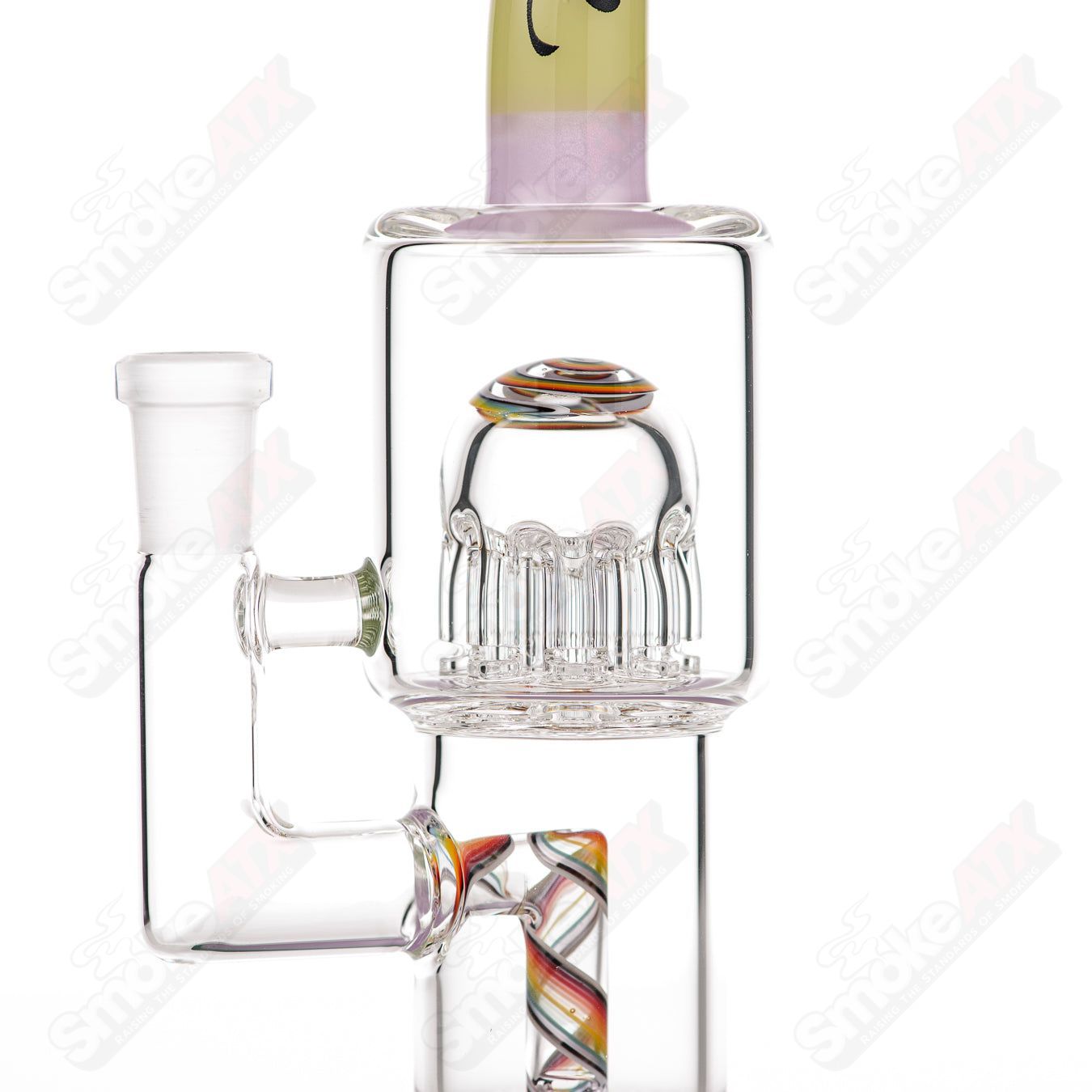 Toro Double Macro 8-Arm Tree Glass Concentrate Rig with full-color UV accent foot and mouthpiece, featuring intricate design details.