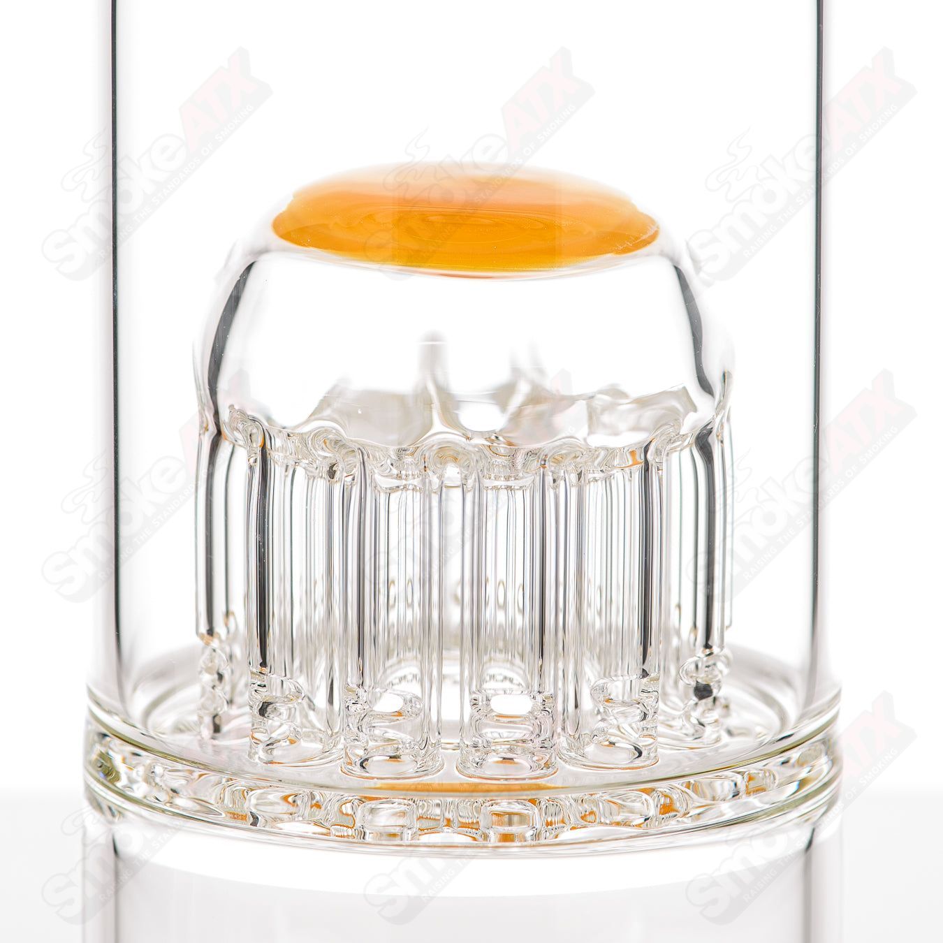 Toro Double Micro 13/13 Arm Perc Glass Bubbler featuring intricate percolator design and clear glass construction.