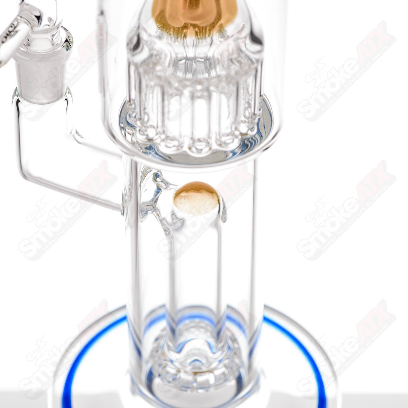 Toro Mini Circ to 13 Arm Conturax glass straight tube with colorful accent details, showcasing its intricate design and vibrant glasswork.