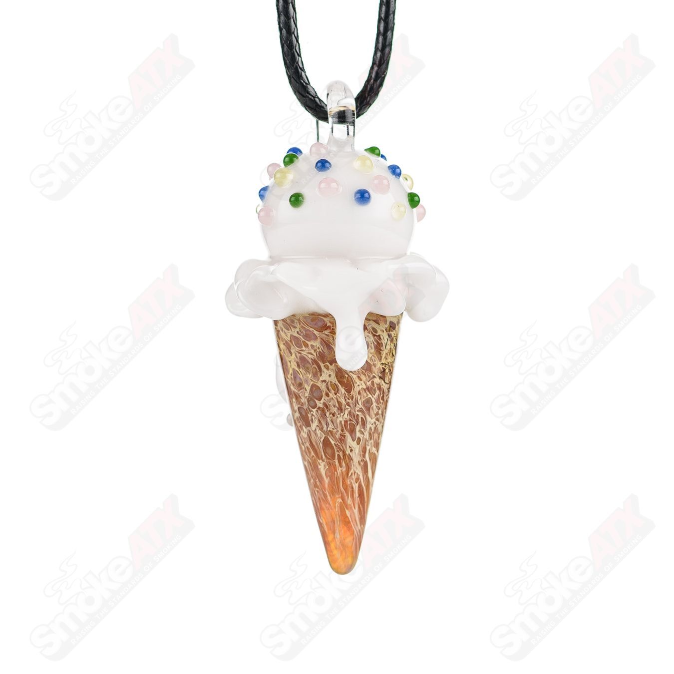 Colorful glass mini cone pendant by Sweet Shop Glass featuring vibrant patterns, perfect for jewelry or decorative display.