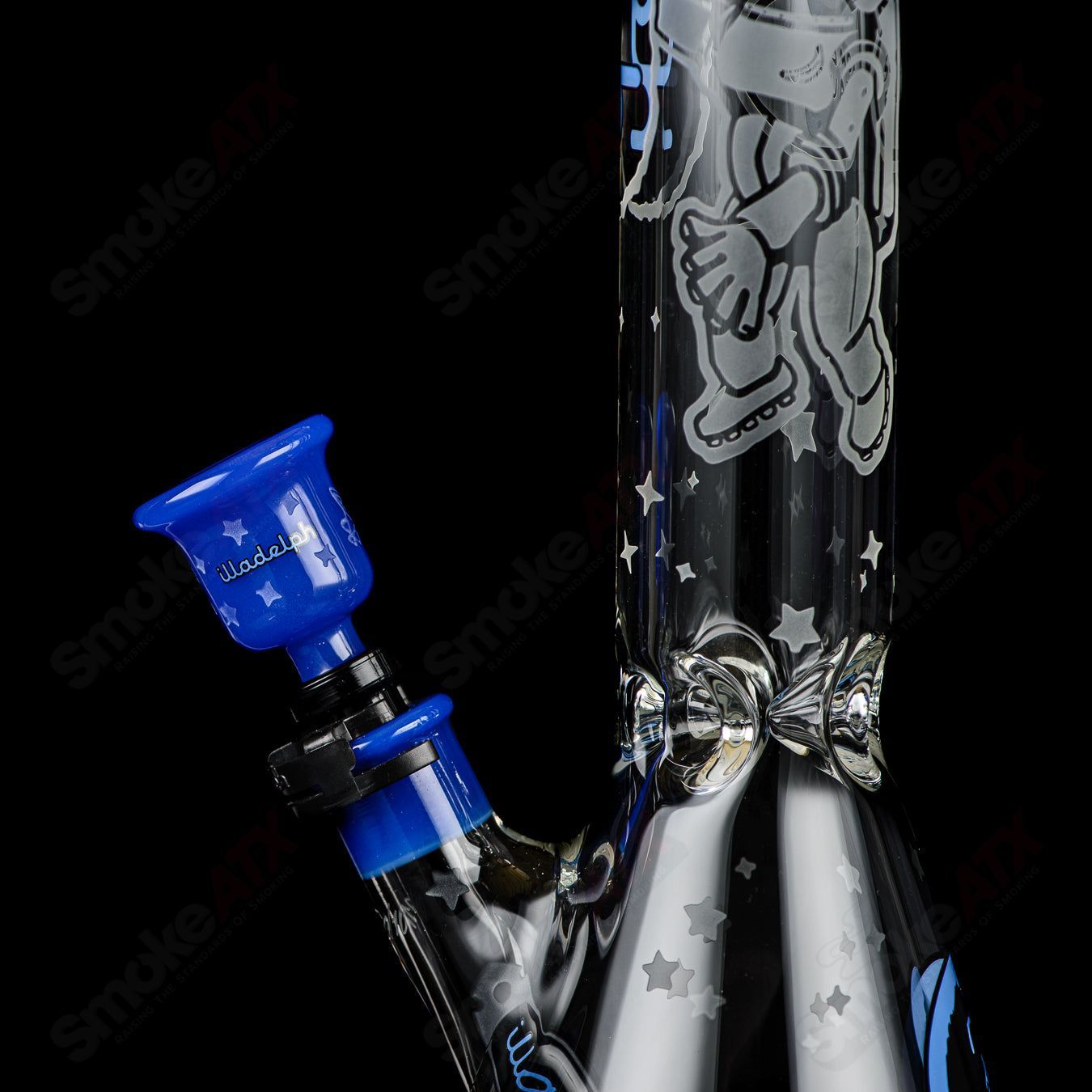 Blue Cheese Blasted Space Cadet beaker by Illadelph, heady glass piece with vibrant blue accents and detailed craftsmanship.