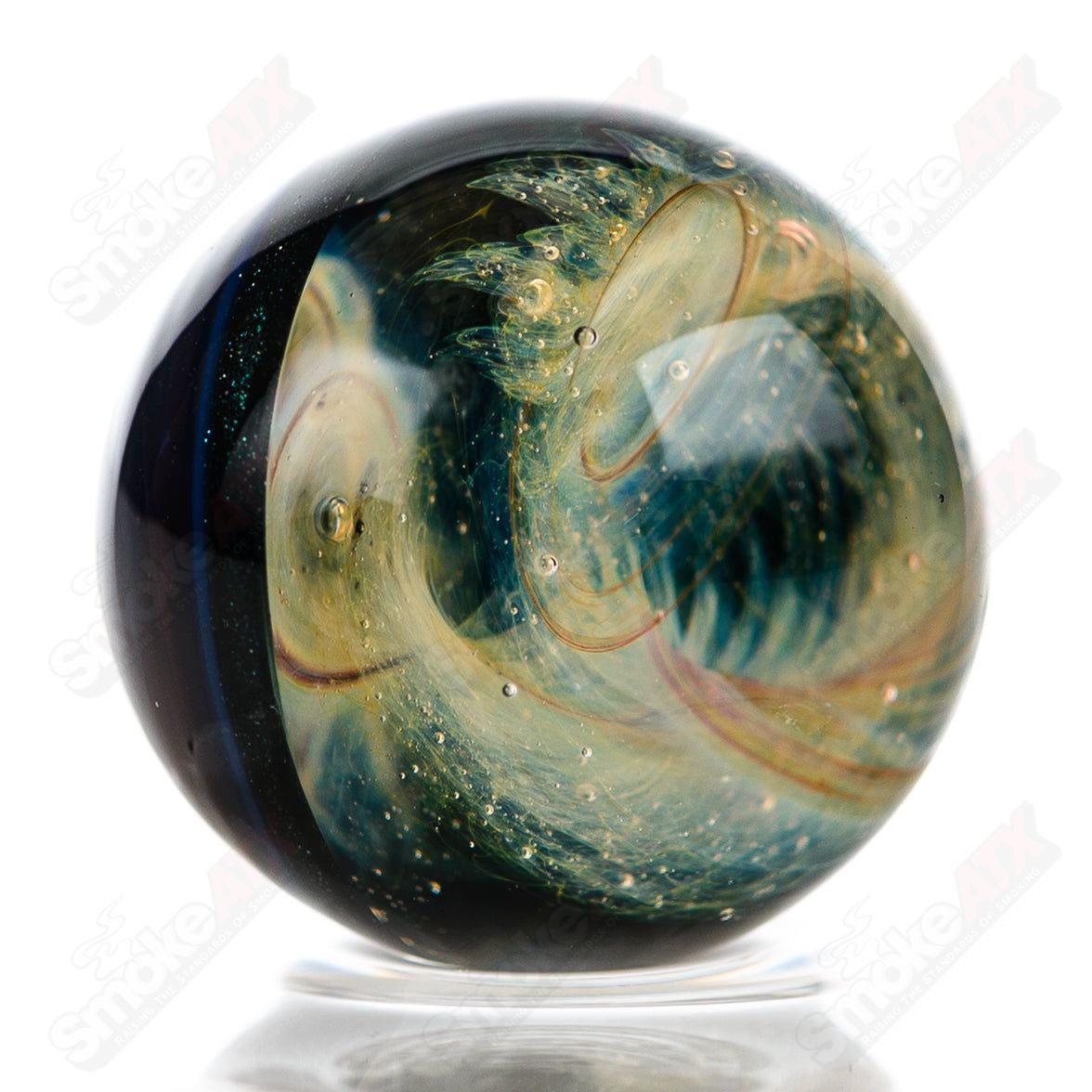 Heady glass Slurper marble by JMass featuring colorful, intricate glass design and smooth, rounded shape.