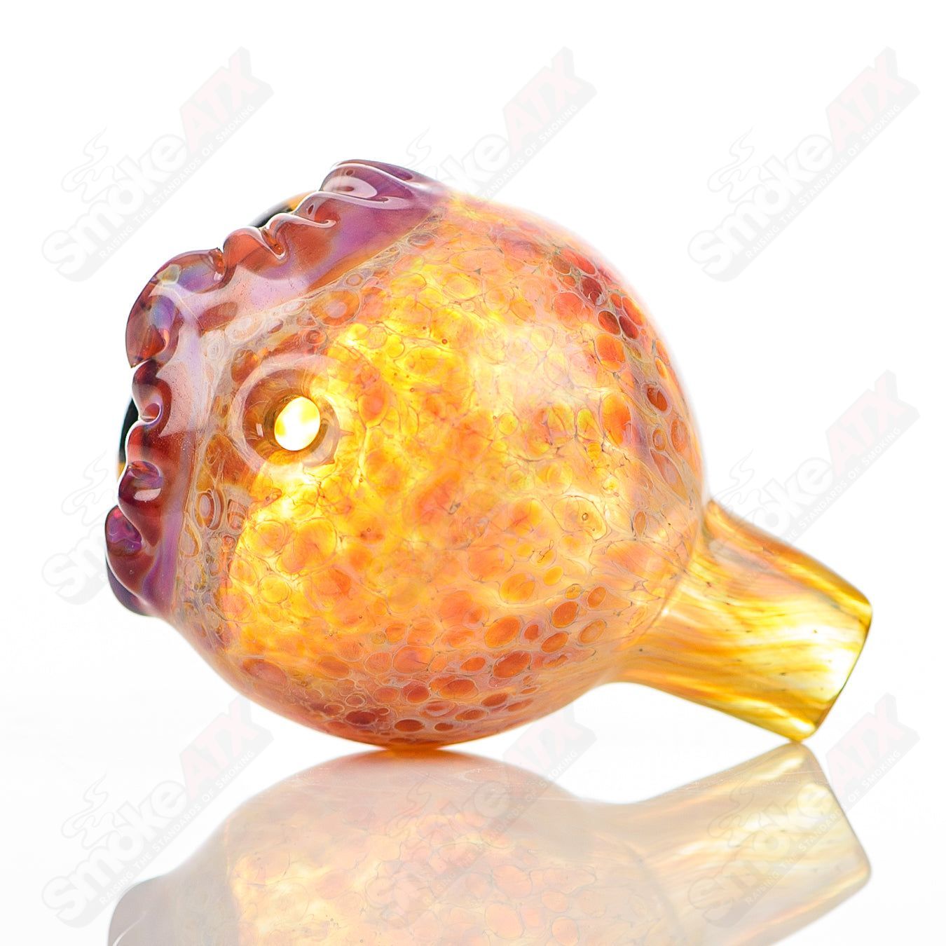 Spotted owl glass carb cap by Four Winds Flameworks, detailed design for dabbing accessories, made of high-quality glass.