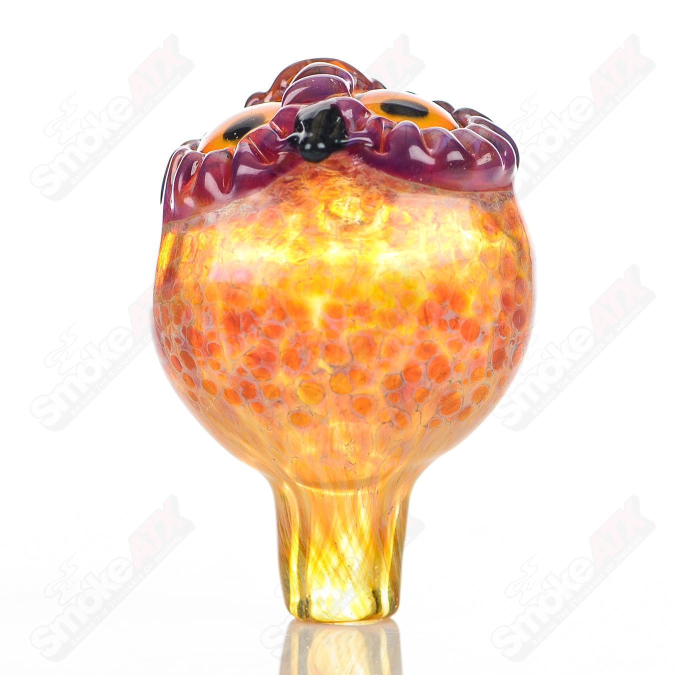 Glass spotted owl carb cap by Four Winds Flameworks, featuring detailed owl design for use with concentrate vaporizers.