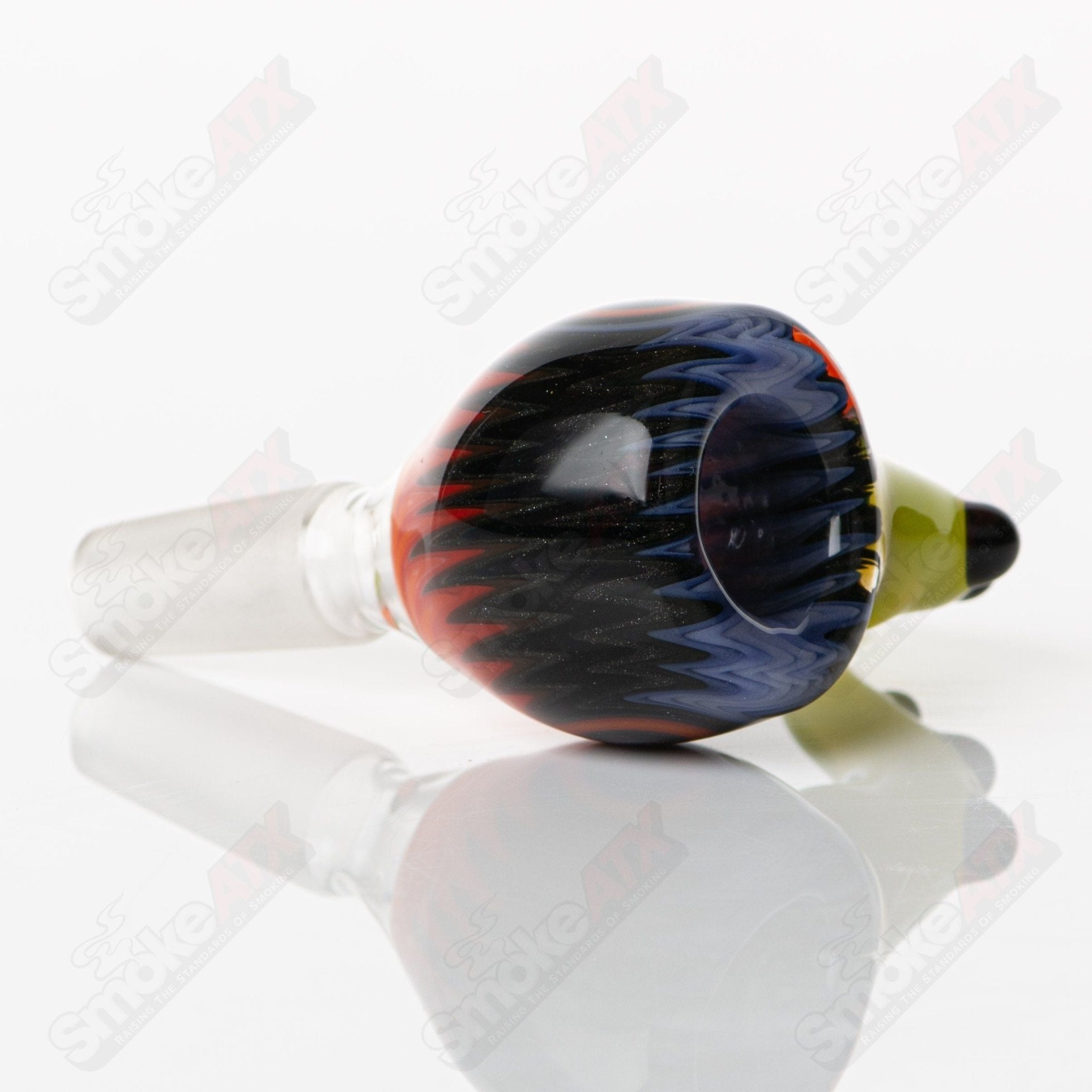 Devo Heady Glass Wig Wag Tube with Slide Devo beaker-style water pipe featuring colorful wig wag design and slide mechanism.