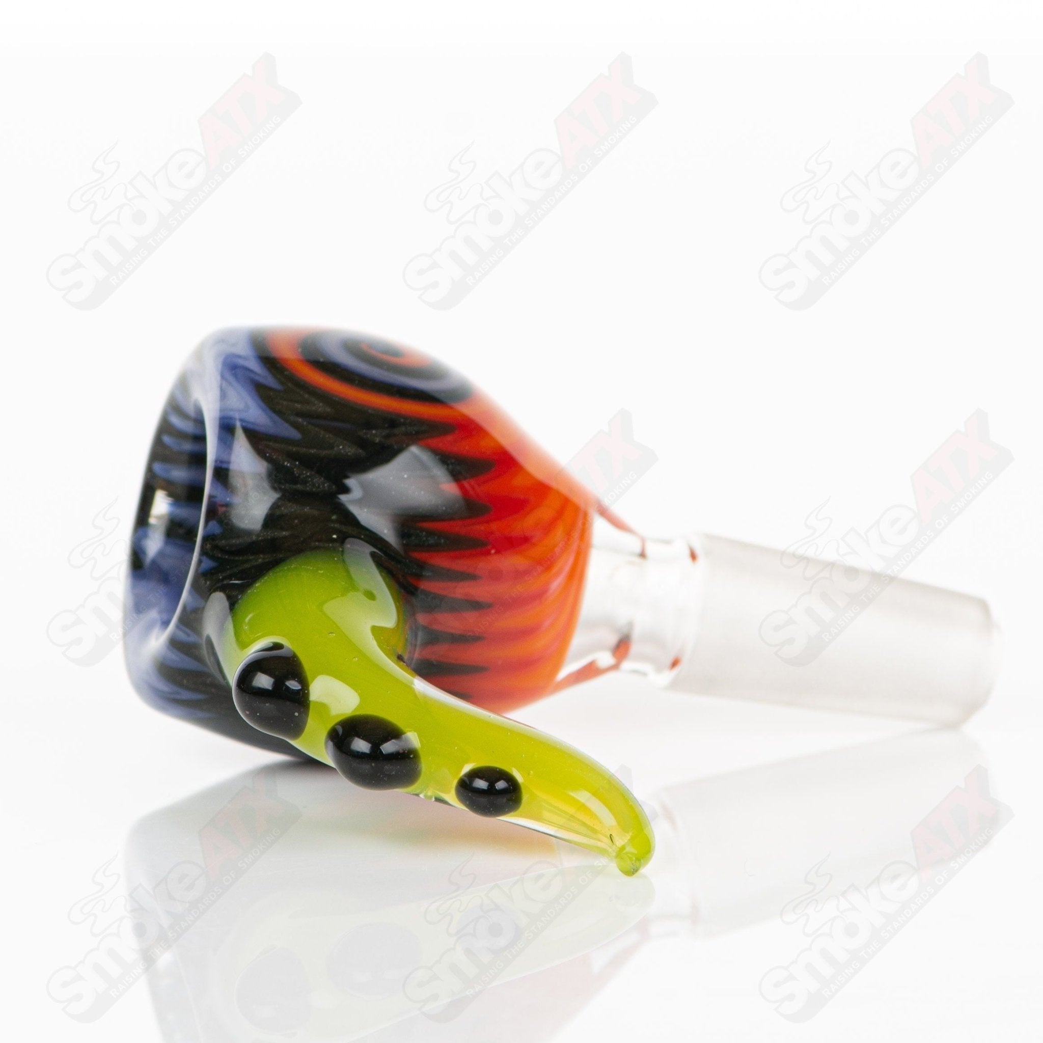 Devo Beakers Wig Wag Tube with Slide Devo, colorful glass water pipe with wig wag pattern and sliding feature, hand-blown heady glass