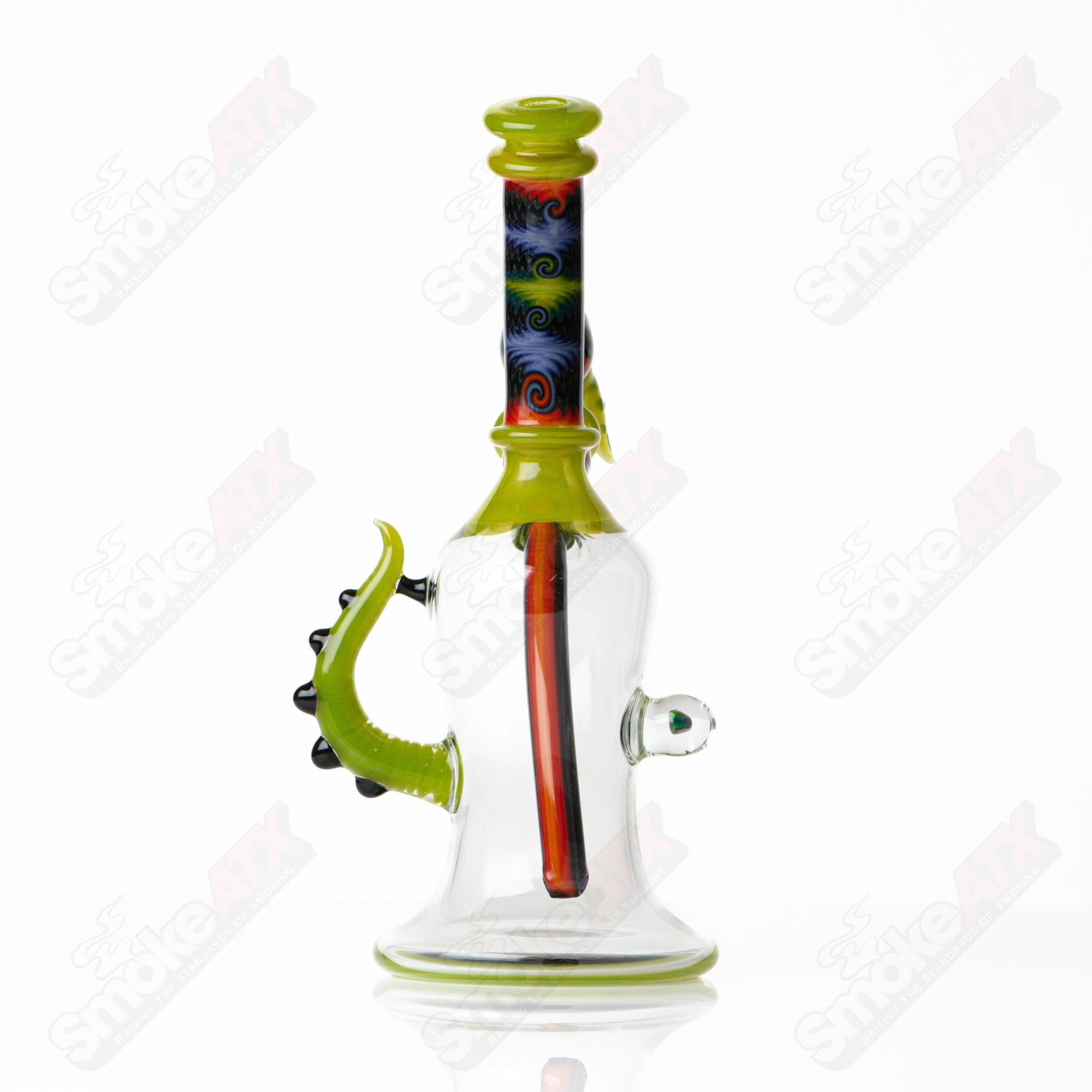Devo Beaker style Wig Wag Tube with Slide, colorful heady glass smoking pipe featuring vibrant glasswork and intricate design details.
