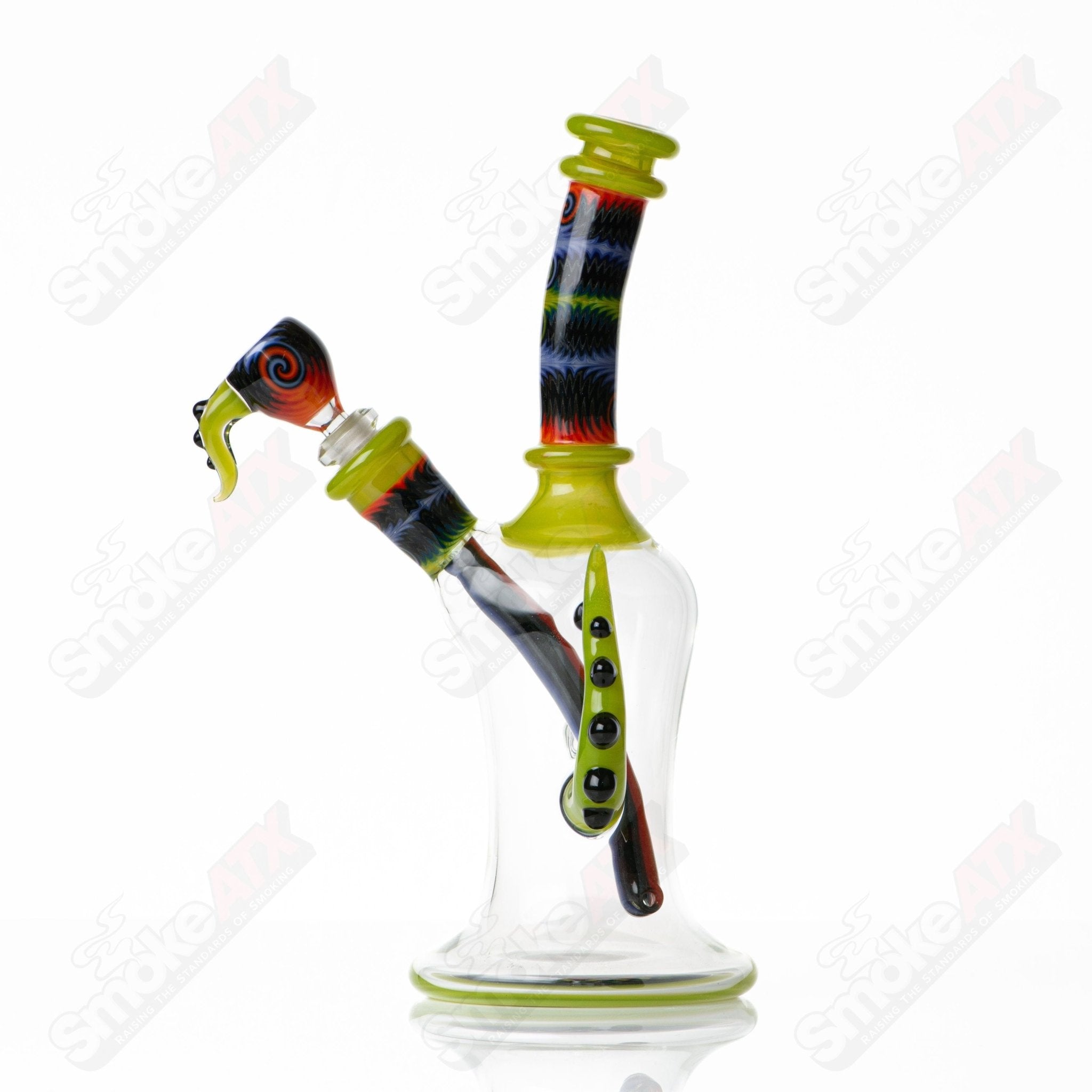 Devo Beakers Wig Wag Tube with Slide, Heady Glass glass piece featuring colorful wig wag design and slide for artistic aesthetic