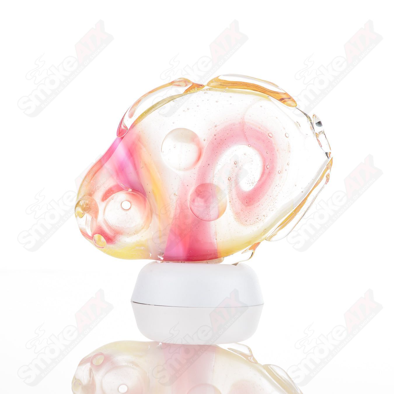 Glass pipe featuring a #10 Goddess design by Nobody, made of clear glass with intricate detailing.