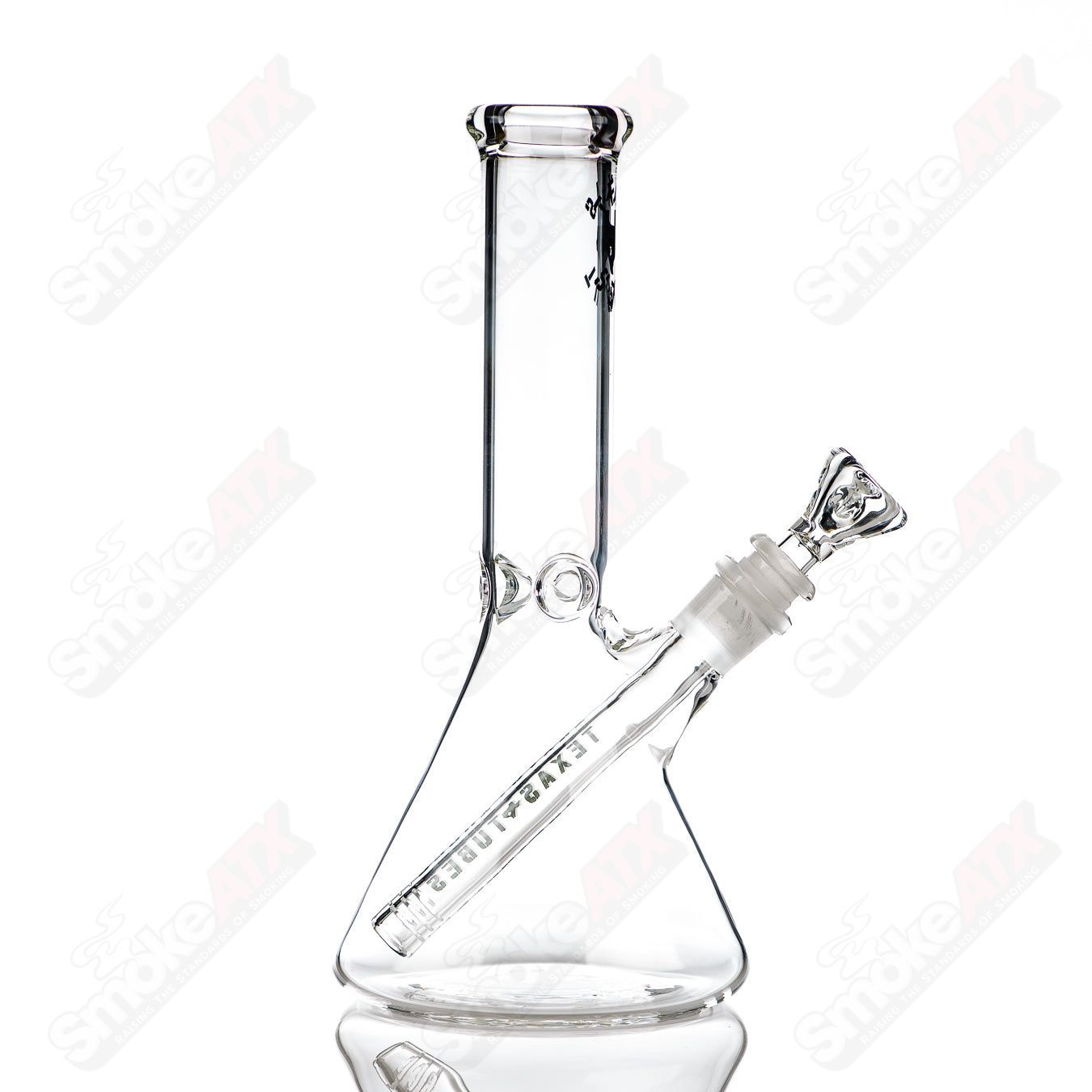 10-inch Texas Tubes glass beaker with 14mm opening, used for laboratory or scientific experiments.