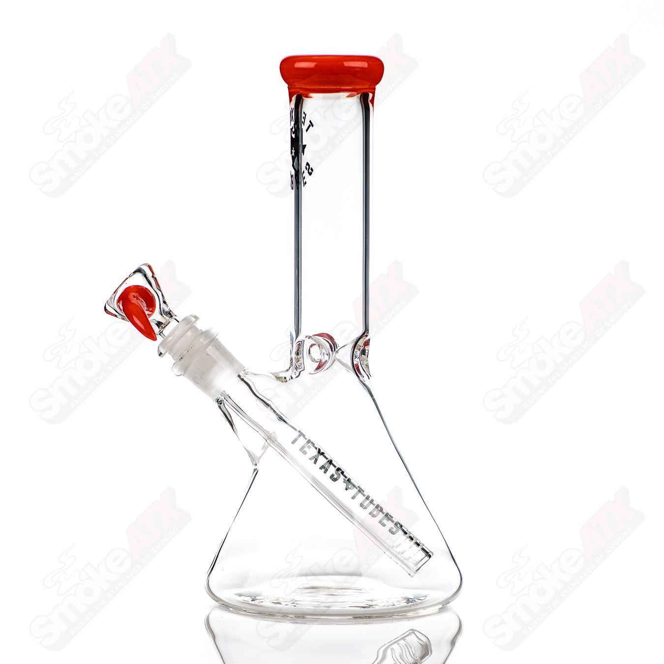 10-inch glass beaker with orange crayon color accent from Texas Tubes, 14mm diameter, laboratory or kitchen use