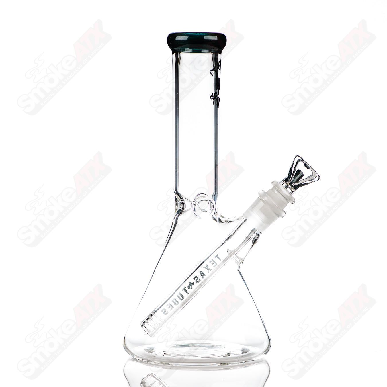 10-inch Texas Tubes glass beaker with 14mm color accent and Unobtanium design for smoking or vaporizing.
