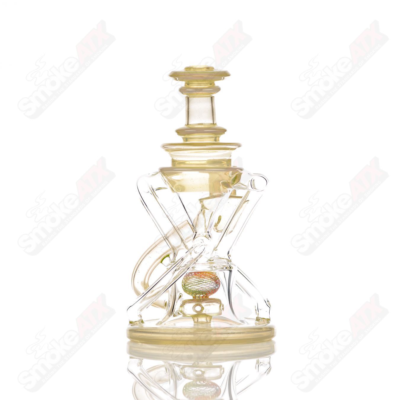 Cerio 10mm V2 Double Up Experimental Watermelon Recycler glass pipe with vibrant watermelon design and clear glass accents.