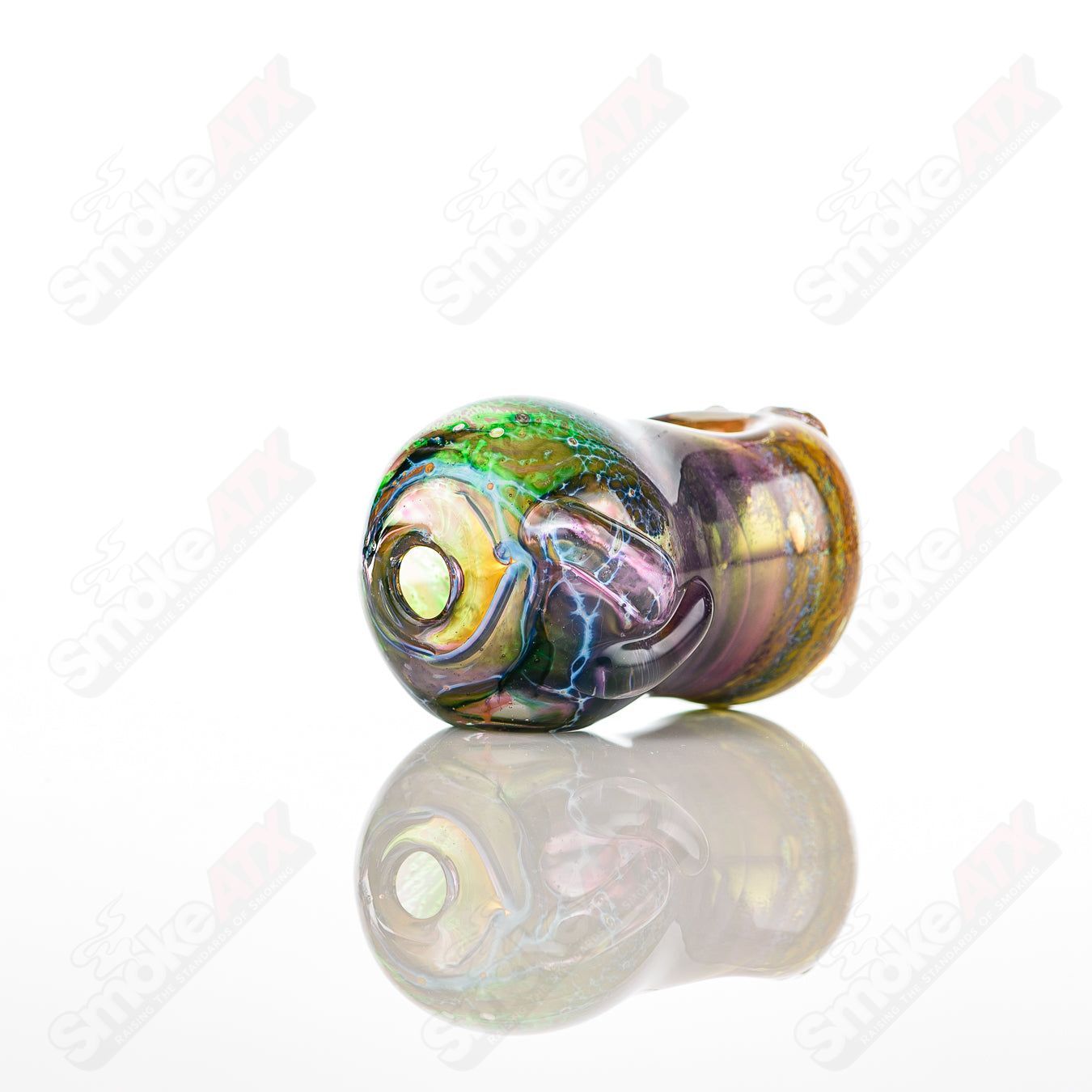 Glass by Nobody 12 Bean Spoon Glass pipe with clear glass and intricate bean design, ideal for smoking or decorative use.