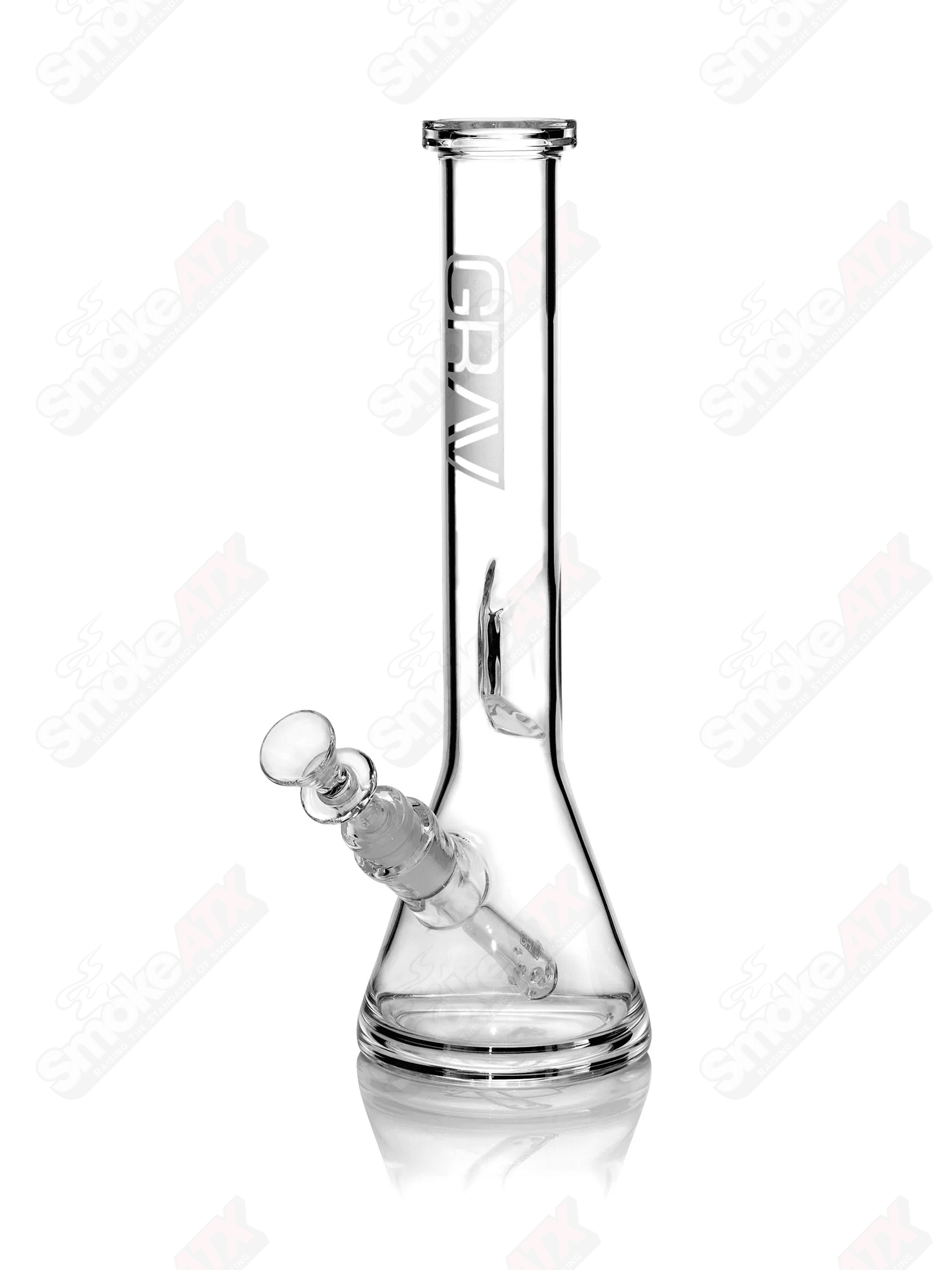 12-inch clear glass beaker water pipe by GRAV Labs, featuring a sturdy design for smooth smoking experiences.
