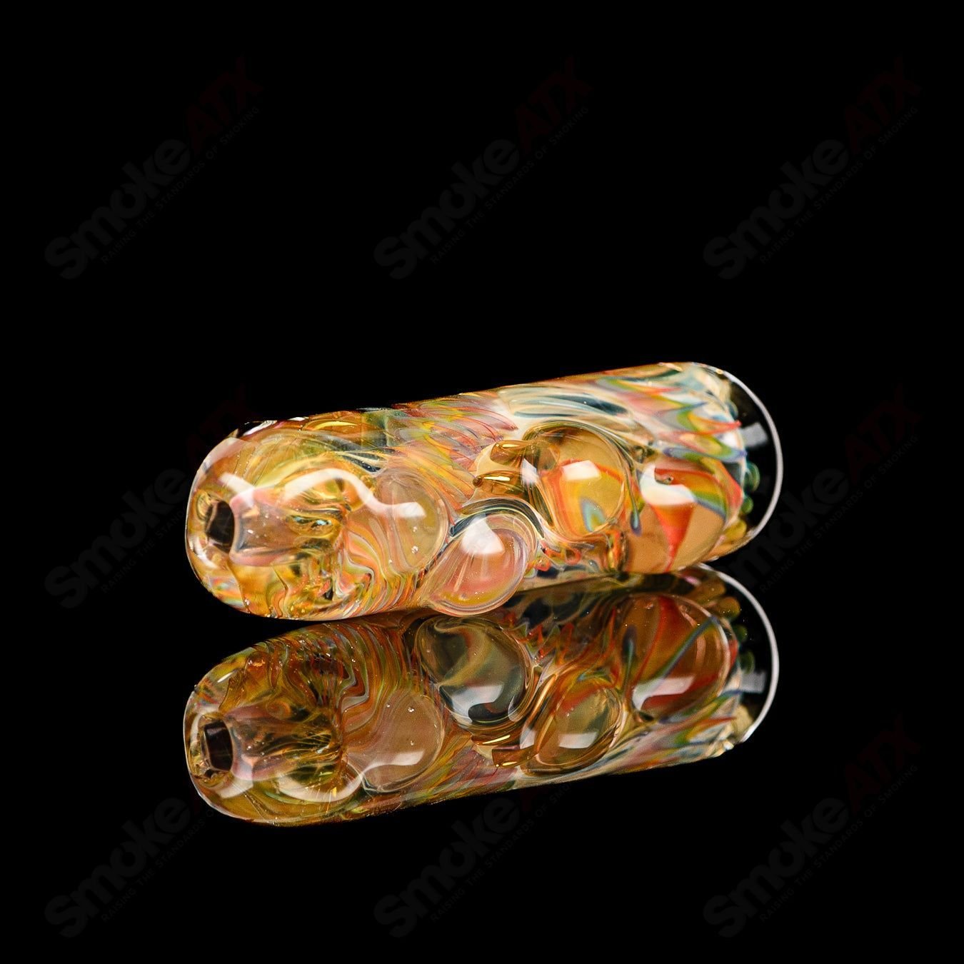 Texas Hot Glass #12 Taster Chillum glass pipe, clear with colorful accents, designed for smoking.