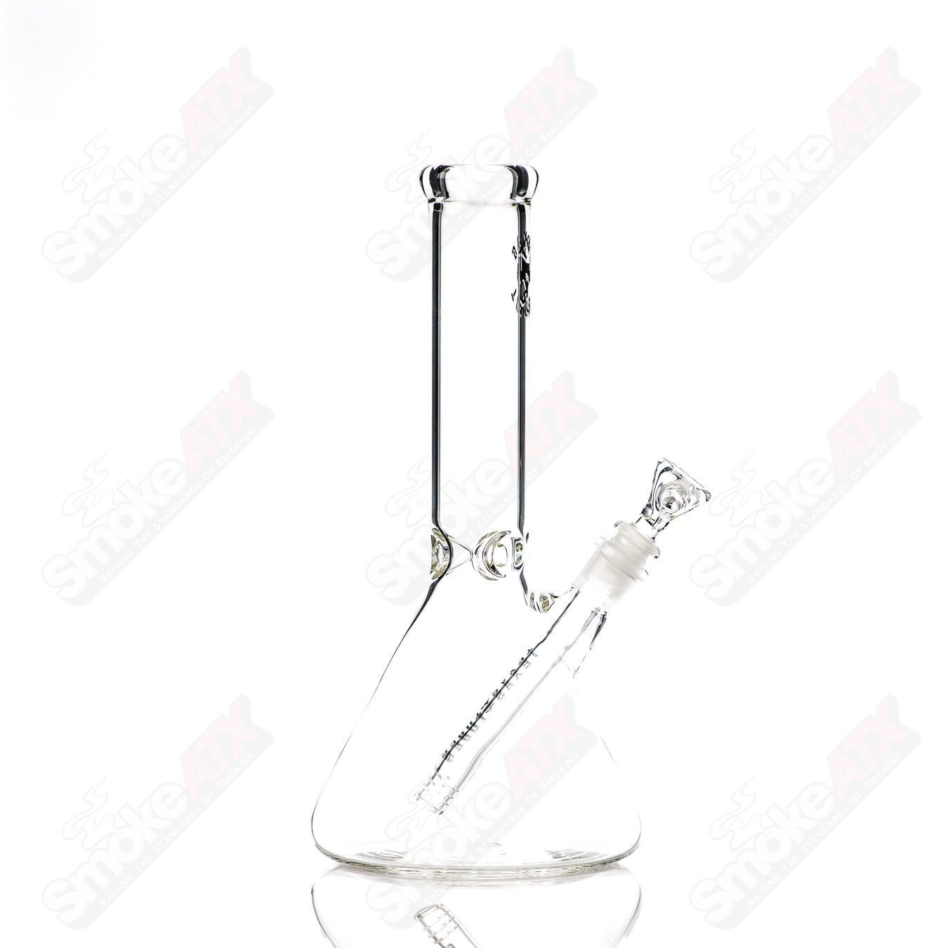 Clear glass 12-inch beaker with a 14mm opening from Texas Tubes, designed for laboratory use.