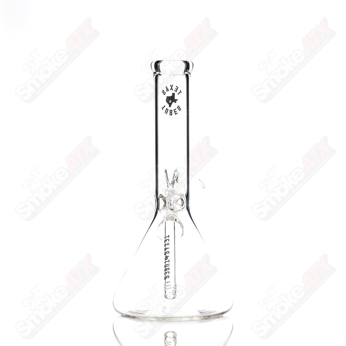 12-inch clear glass beaker from Texas Tubes with a 14mm opening, designed for laboratory or scientific use.