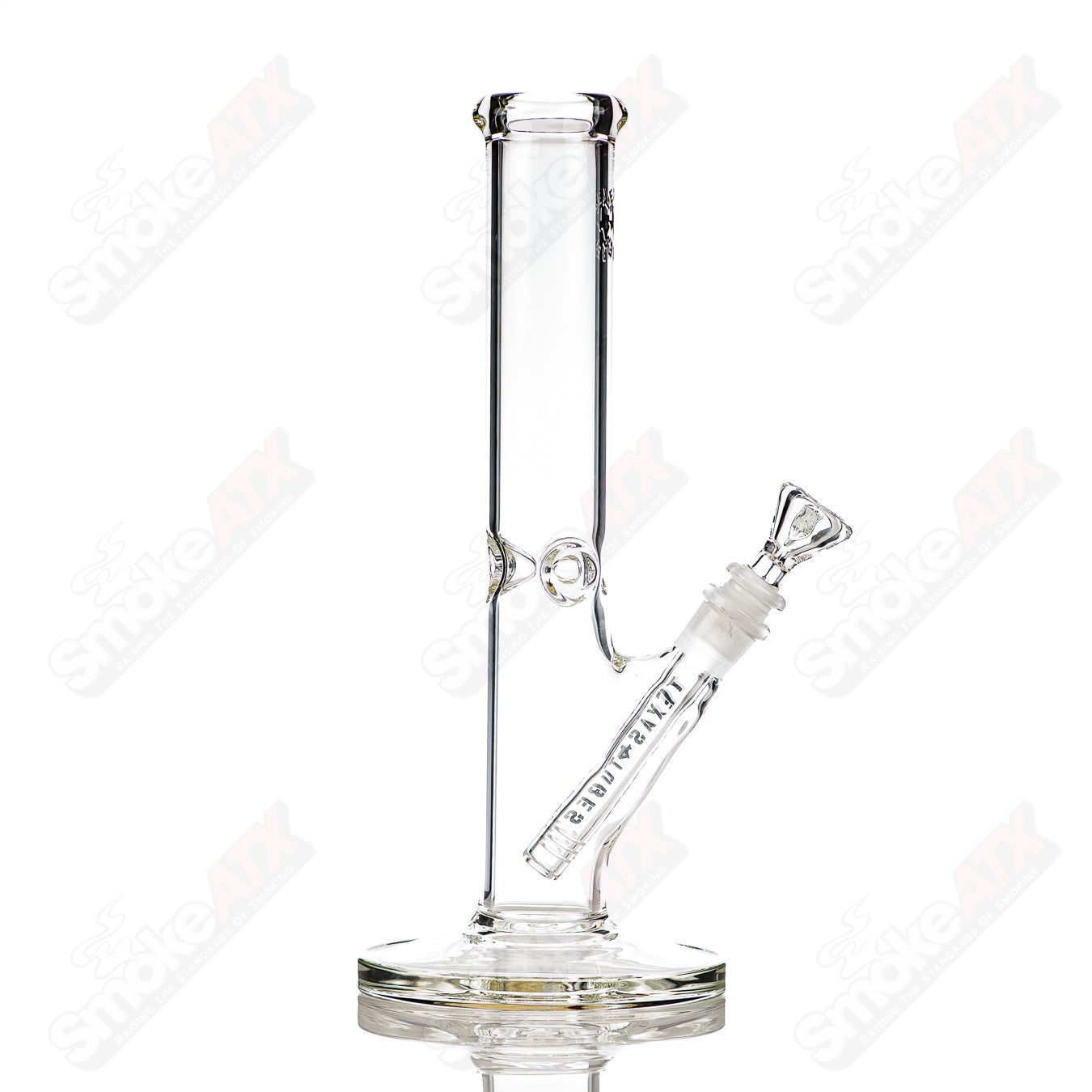 12-inch clear glass straight tube by Texas Tubes with 14mm diameter, showcasing its transparent design and smooth cylindrical shape.