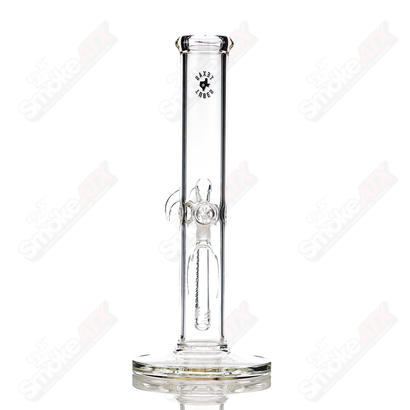 Clear 12-inch 14mm straight glass tube by Texas Tubes, designed for smoking or vaporizing, with a sleek straight shape.