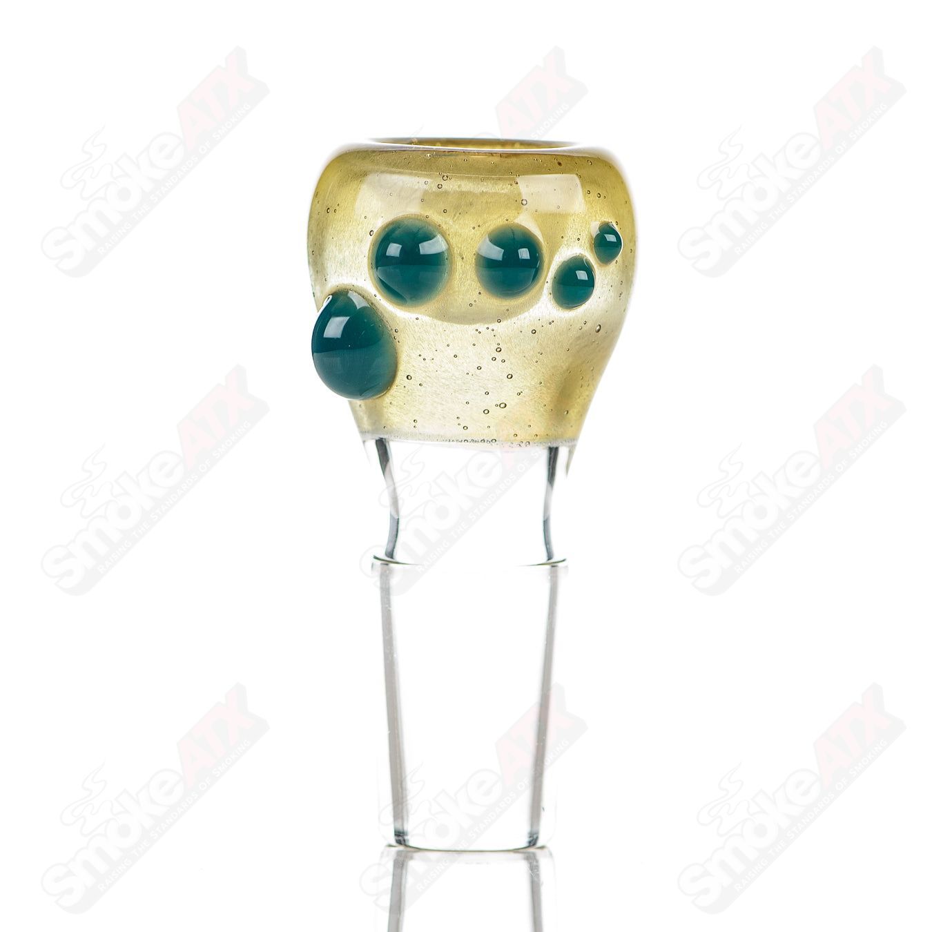 Colorful Dustorm Glass 18mm push slide bowl for smoking, featuring vibrant full-color design and clear glass construction.