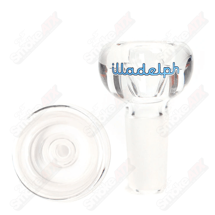 Blue Illadelph glass bowl with a single hole slide for 14/20 size, featuring a sleek transparent design and smooth finish.