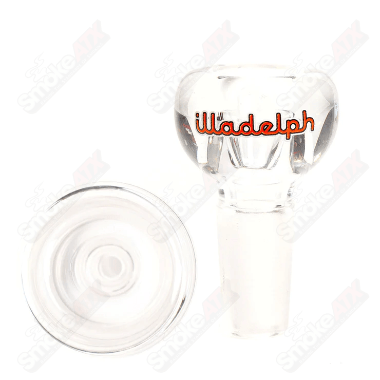 Orange Illadelph glass bowl with a single hole slide, designed for 14/20 fit, featuring a sleek, transparent glass construction.