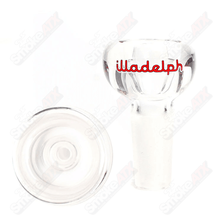Red Illadelph glass 14/20 single hole slide bowl, designed for vapor or herbal use, with a sleek, durable glass construction.