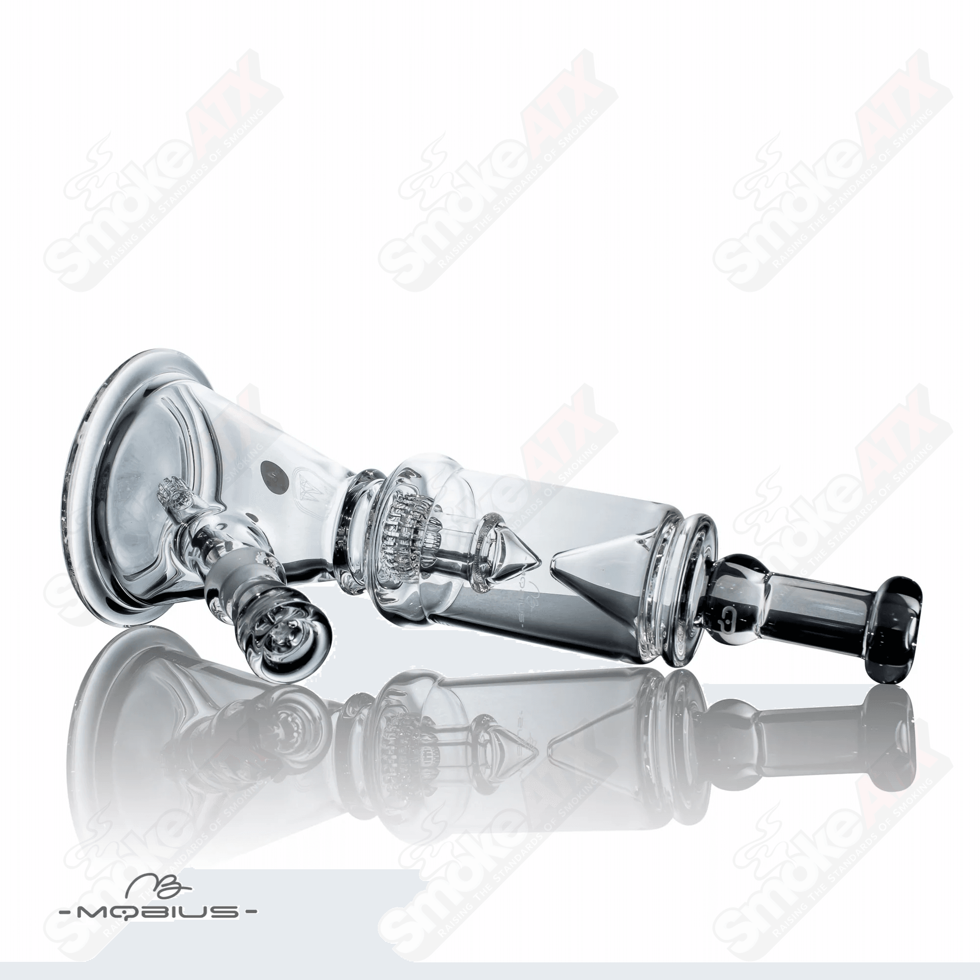Clear 14-inch Mobius glass beaker with a wide mouth and sturdy base, designed for precise laboratory or scientific use.