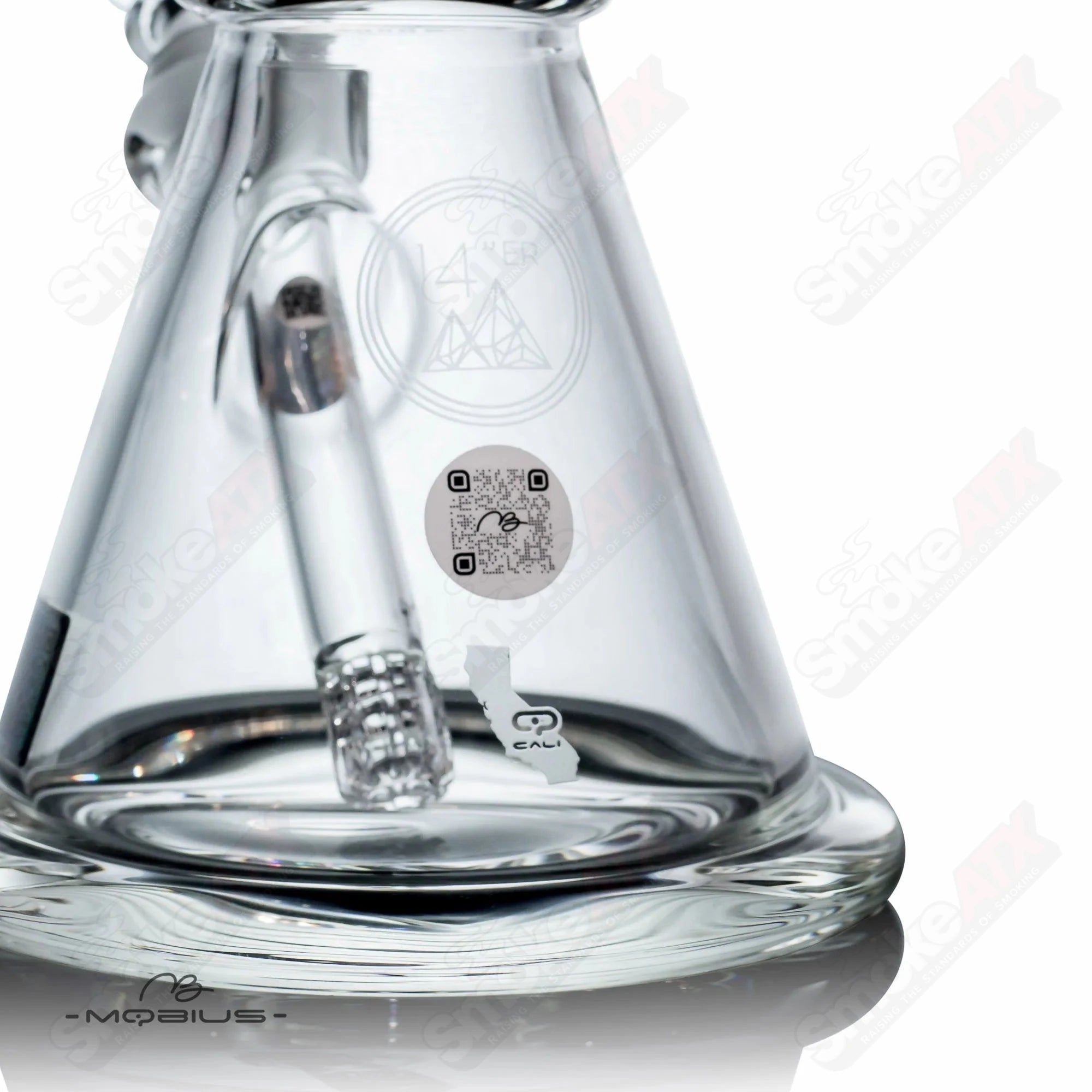 Clear 14-inch Mobius glass beaker with a wide mouth and sturdy base, designed for precise laboratory or artistic use.