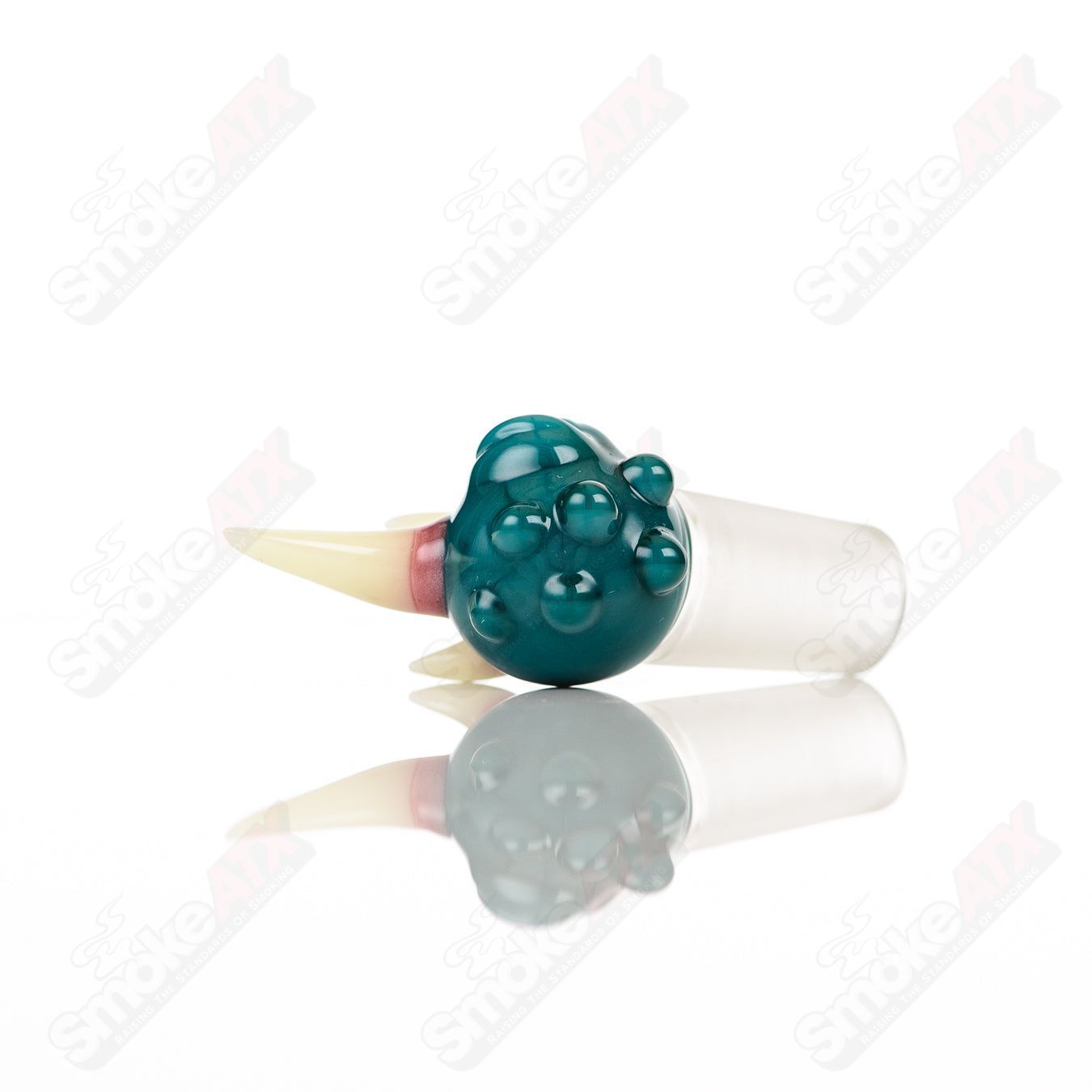 Salt Glass 14mm Peacock Joint Plug, colorful heady glass accessory for 14mm joints, featuring intricate peacock design.