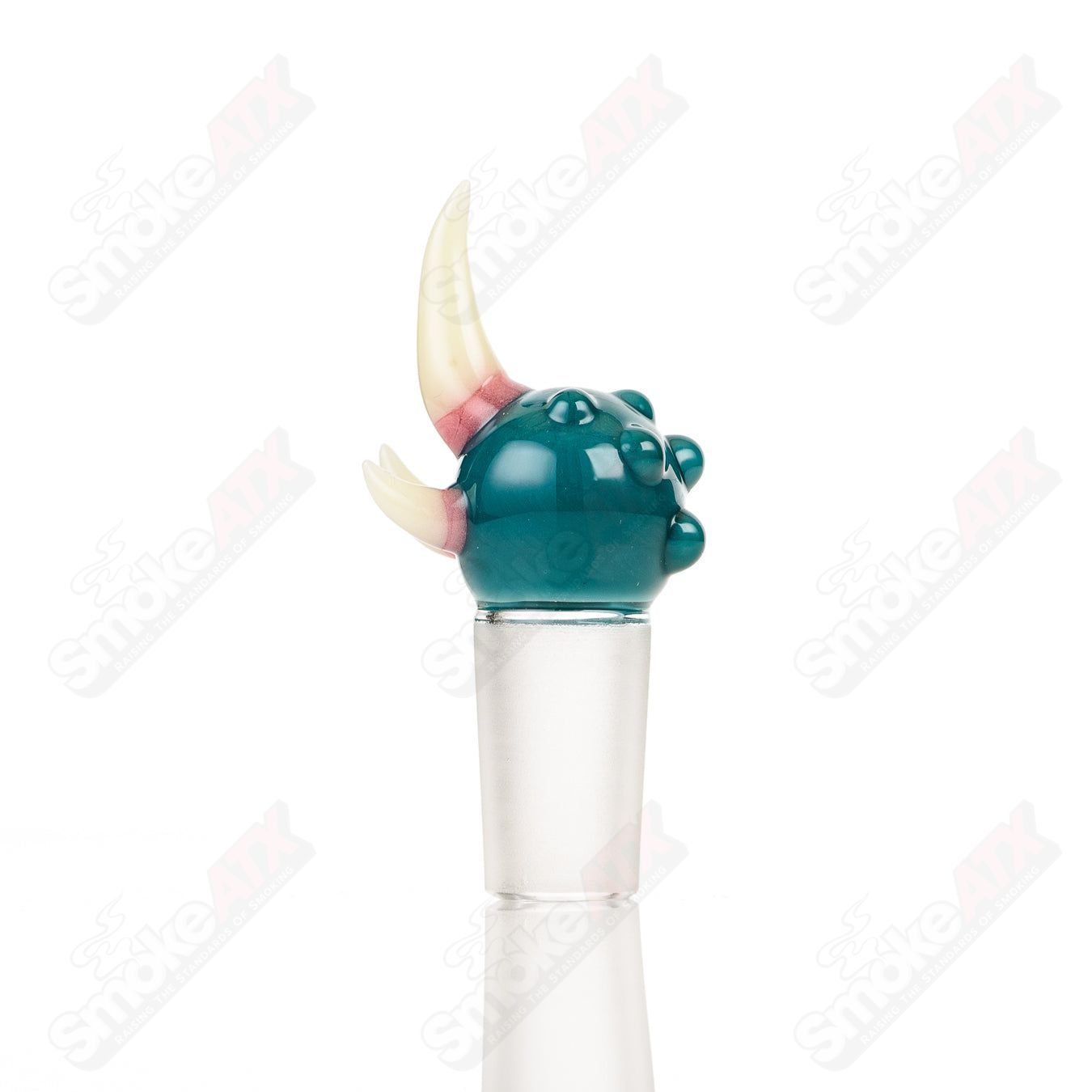 14mm Peacock Salt Glass joint plug for heady glass, featuring colorful peacock design and secure fit.