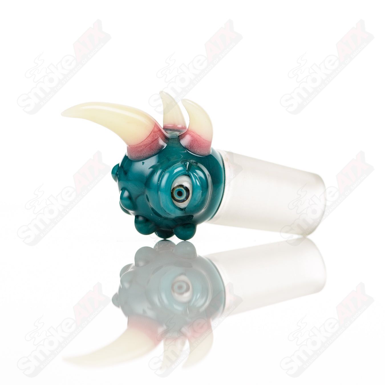Salt Glass 14mm Peacock Joint Plug in vibrant glass with detailed peacock design for decorative and functional use.