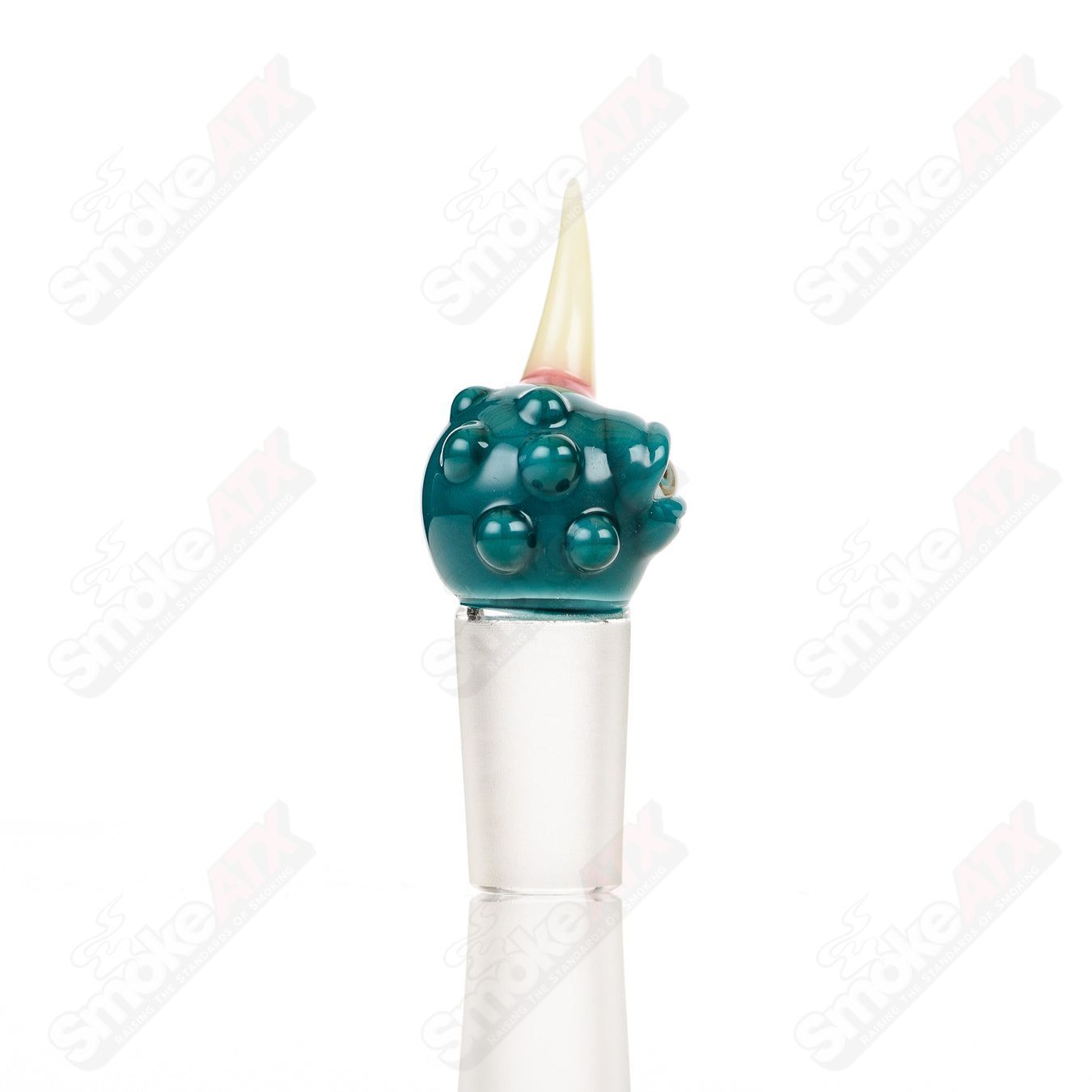 Salt Glass 14mm Peacock Joint Plug, colorful heady glass accessory for enhancing joint compatibility and style.