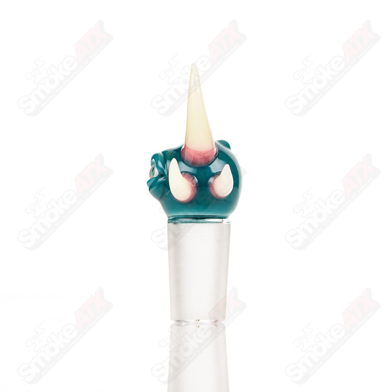 Salt Glass 14mm Peacock Joint Plug, colorful heady glass accessory for custom joint fittings, vibrant and decorative.