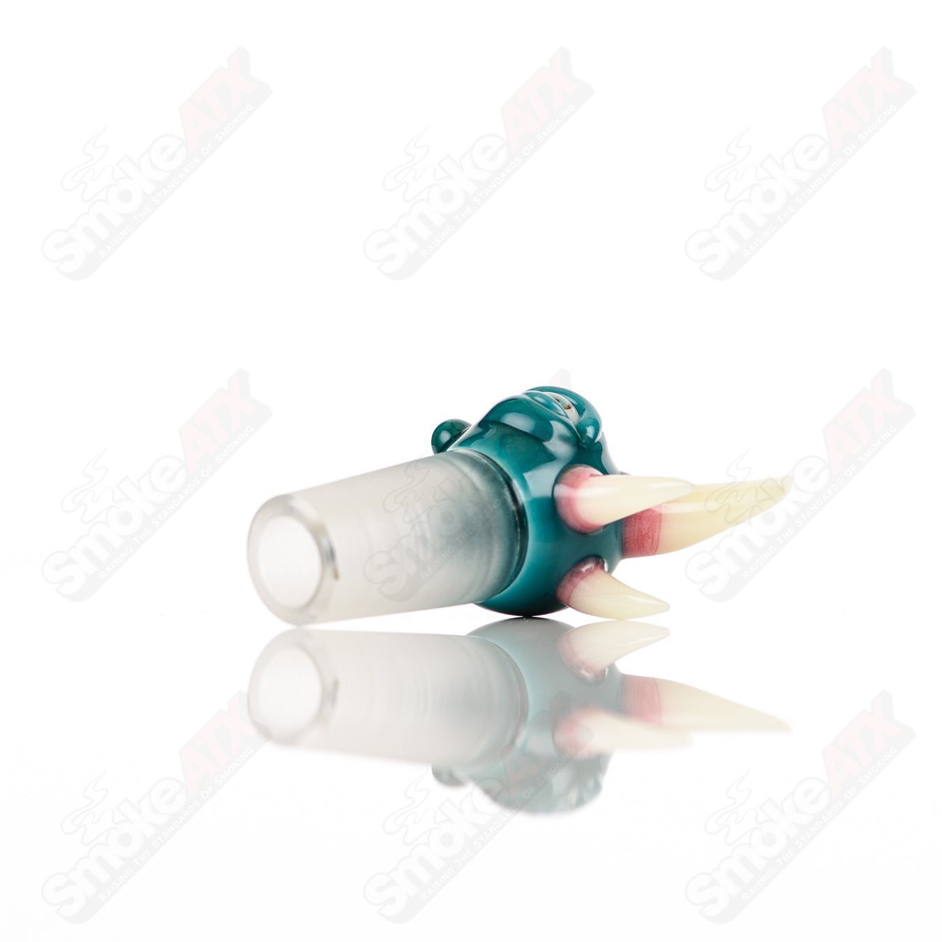 Salt Glass 14mm Peacock Joint Plug for Salt Glass heady glass pieces, featuring a colorful peacock design.