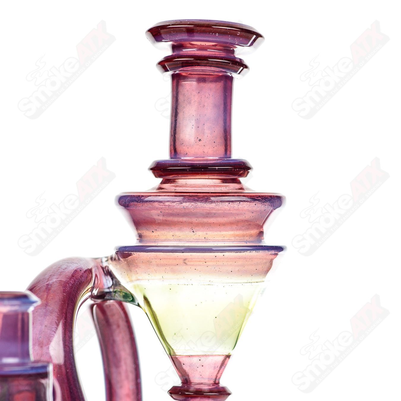 Blue satin 14mm V2 Quickdraw over Phoenix dipped in Glopal with Green Energy Recycler Cerio Glass, heady recycler bong.