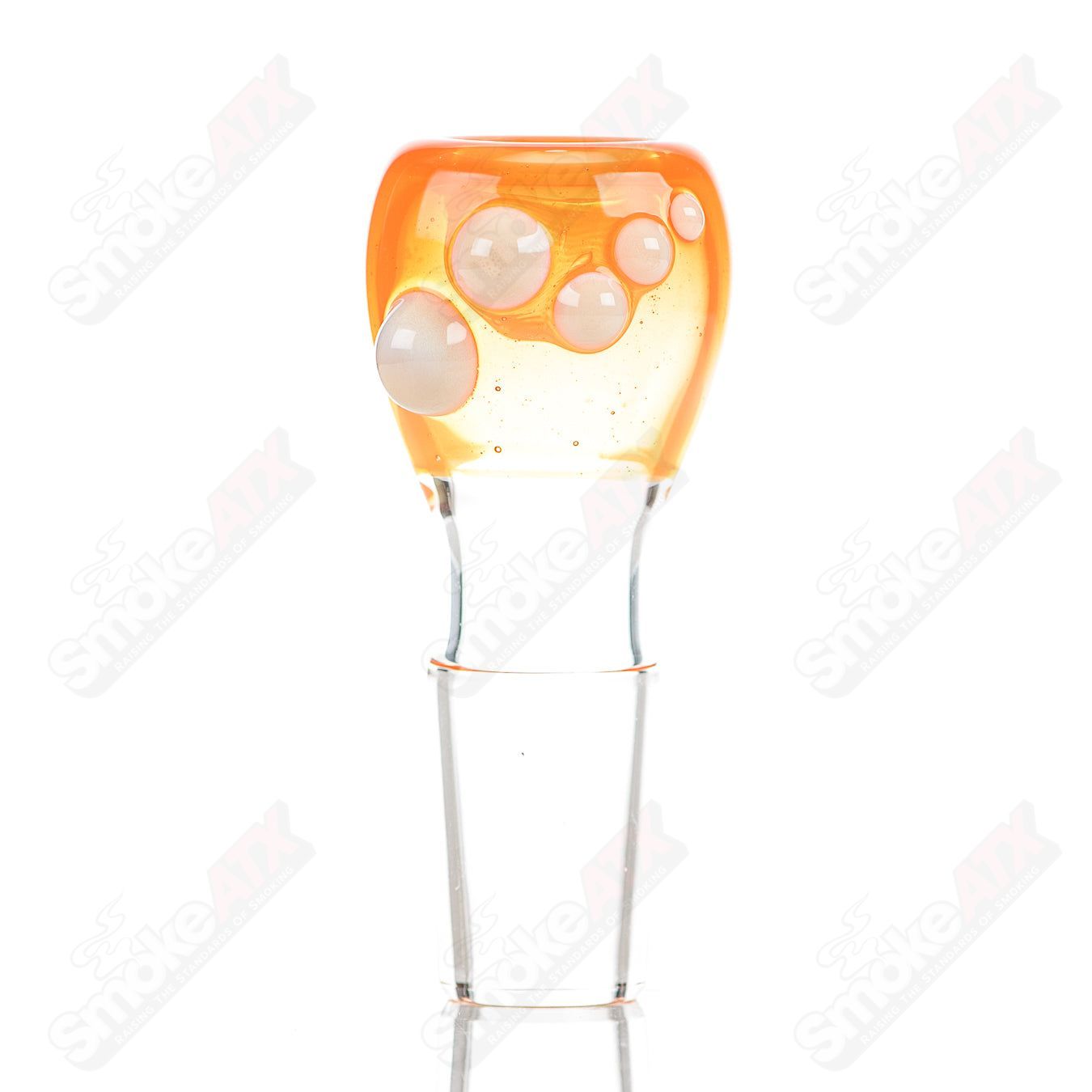 Colorful 18mm Dustorm Glass push slide bowl with full color design, used for smoking or vaporizing.