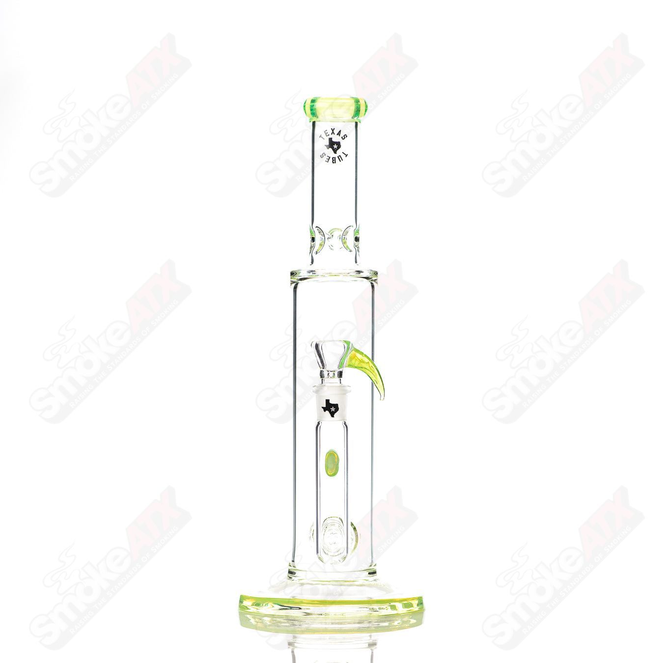 15-inch Texas Tubes glass straight tube with dual stemline design in Slyme color, 18mm joint size.