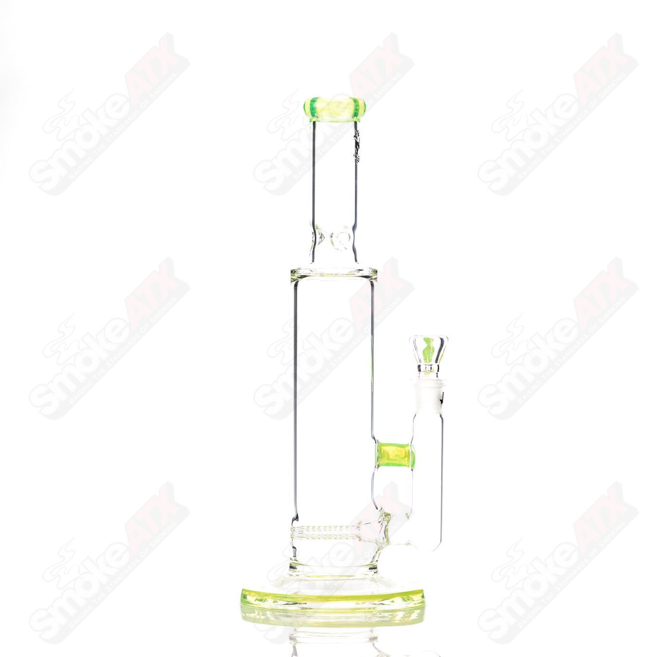 15-inch Texas Tubes glass straight tube with 18mm dual stemline in Slyme color, featuring a clear glass design with colorful accents.