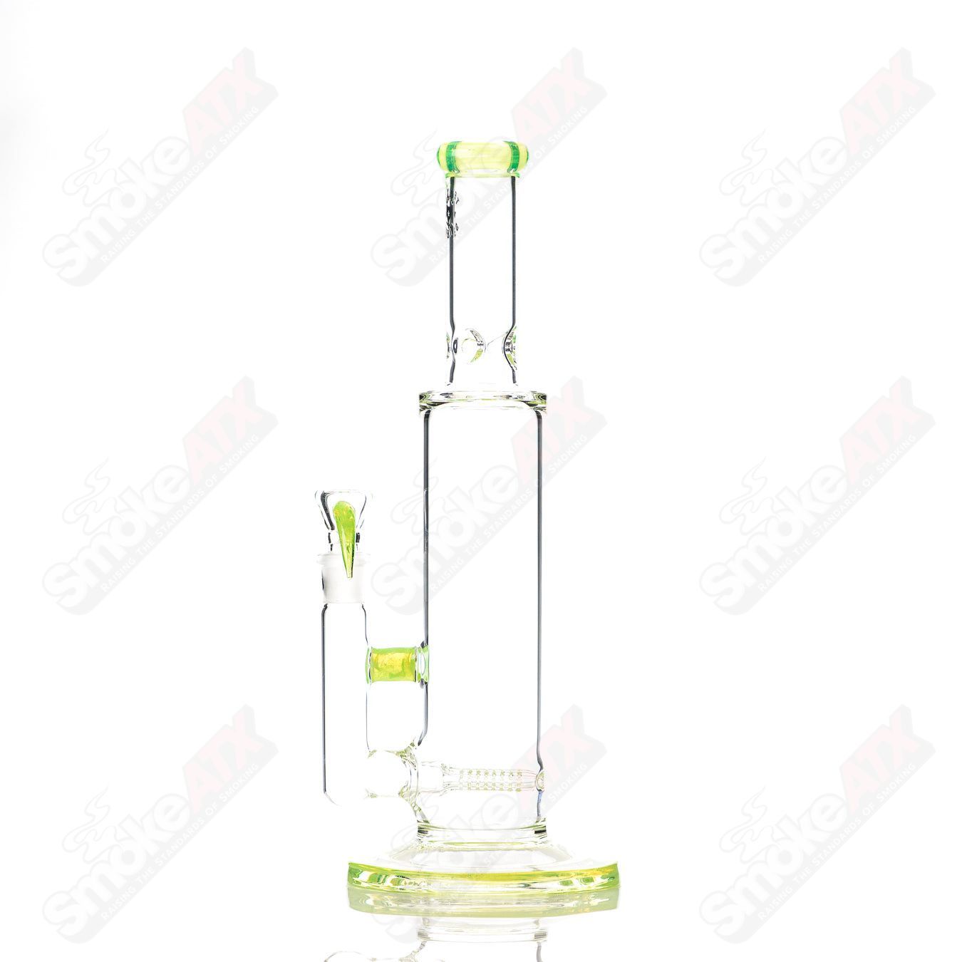 15-inch Texas Tubes glass straight tube with dual stemline design in Slyme color, 18mm joint opening.