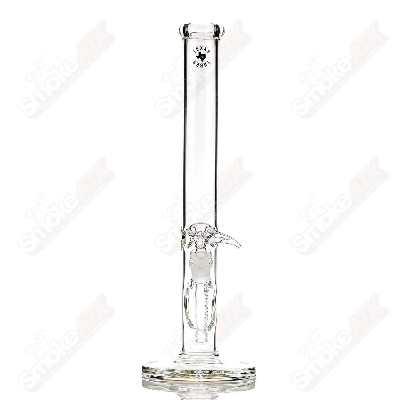 Clear 16-inch, 14mm straight glass tube by Texas Tubes, ideal for dry herb or concentrate use.