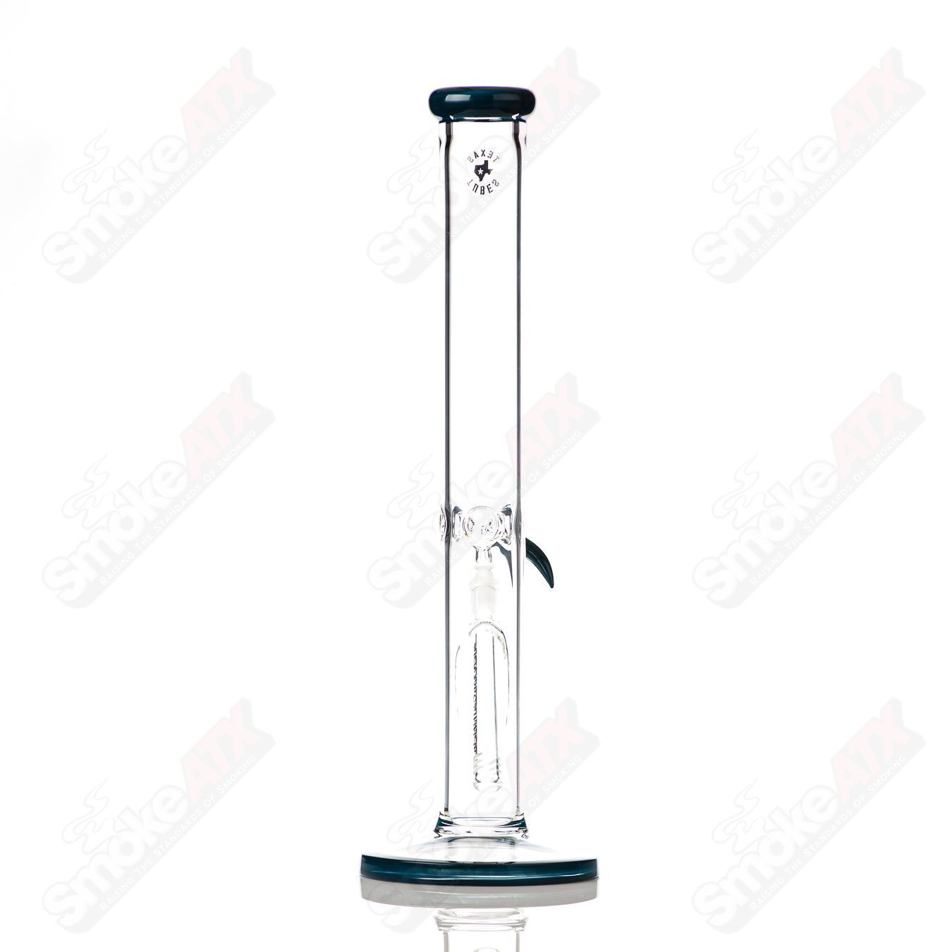 Deep Sea Blue 16-inch 14mm glass straight tube by Texas Tubes, featuring a sleek design and vibrant color.