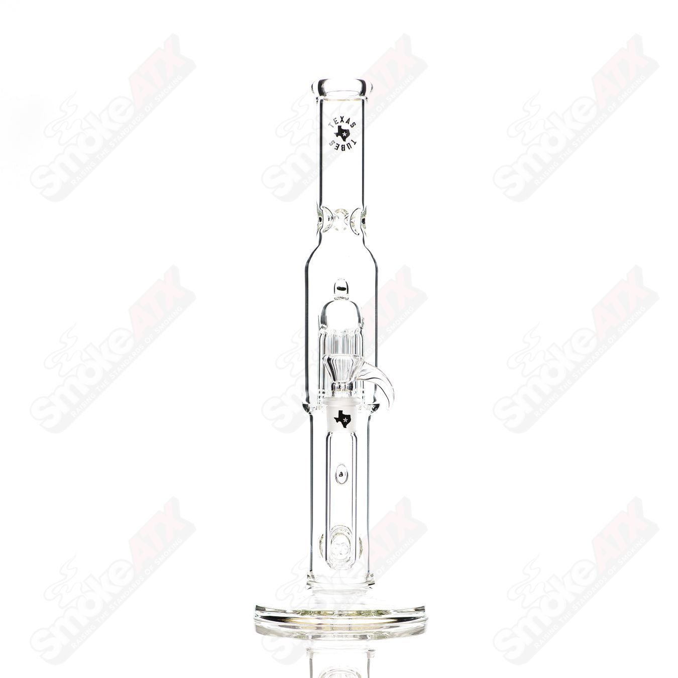 Clear 16-inch 18mm dual stemline to 8-arm Texas Tubes glass straight tube for water pipes.