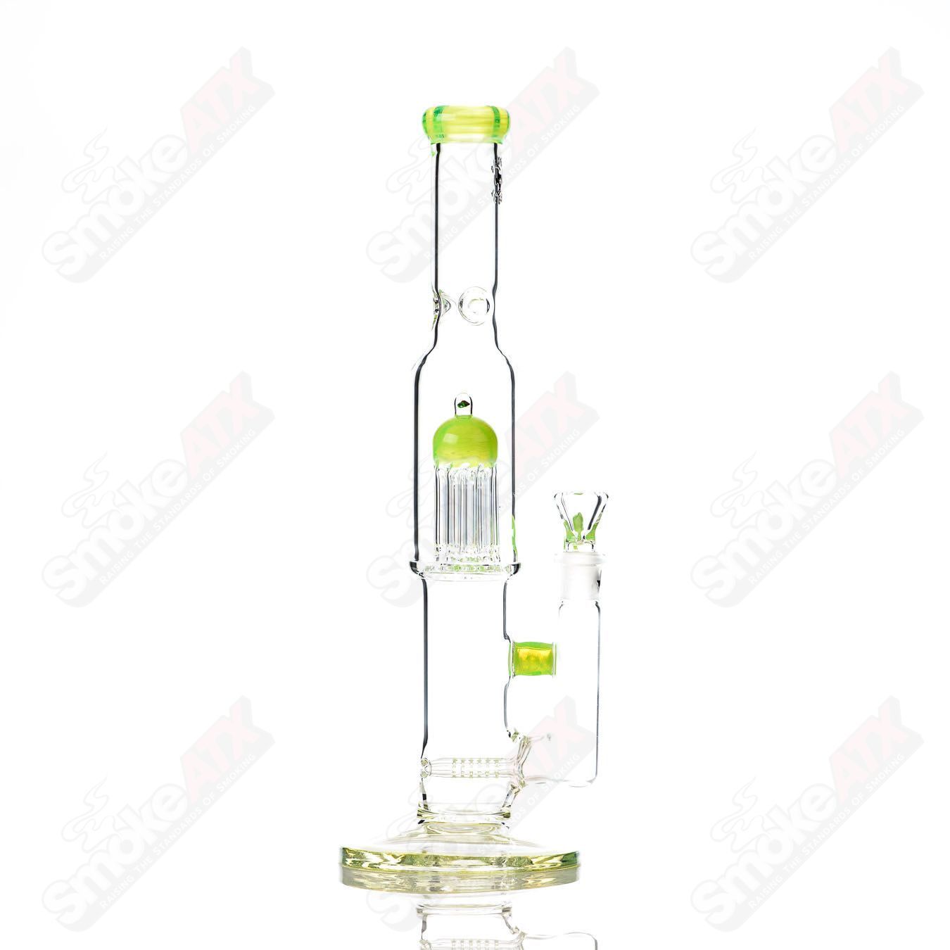 16-inch Texas Tubes glass straight tube with 18mm dual stemline and 8-arm green slyme design.