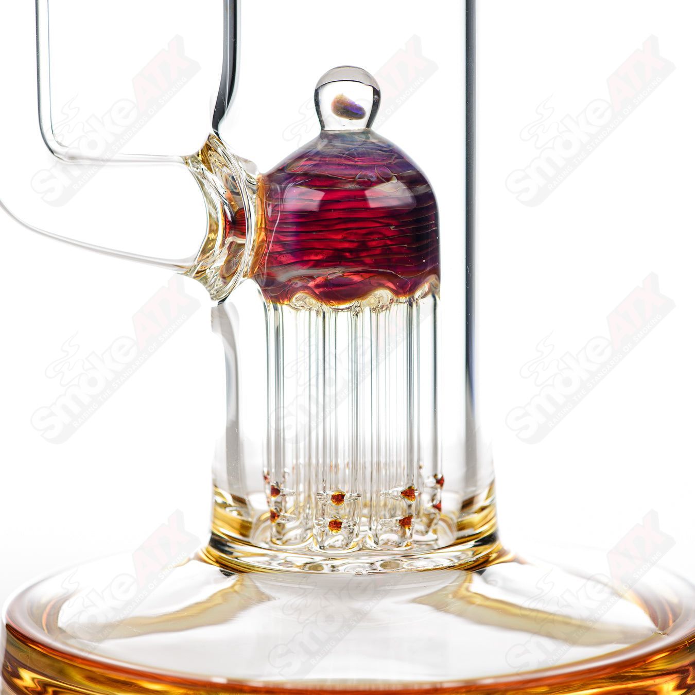 16-inch Texas Tubes glass twin 8-arm straight tube in amber purple with 18mm diameter and 8-arm design.