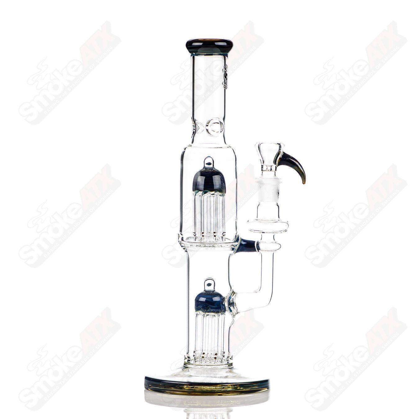 16-inch Texas Tubes glass twin 8-arm straight tube with 18mm diameter in blue-green color.