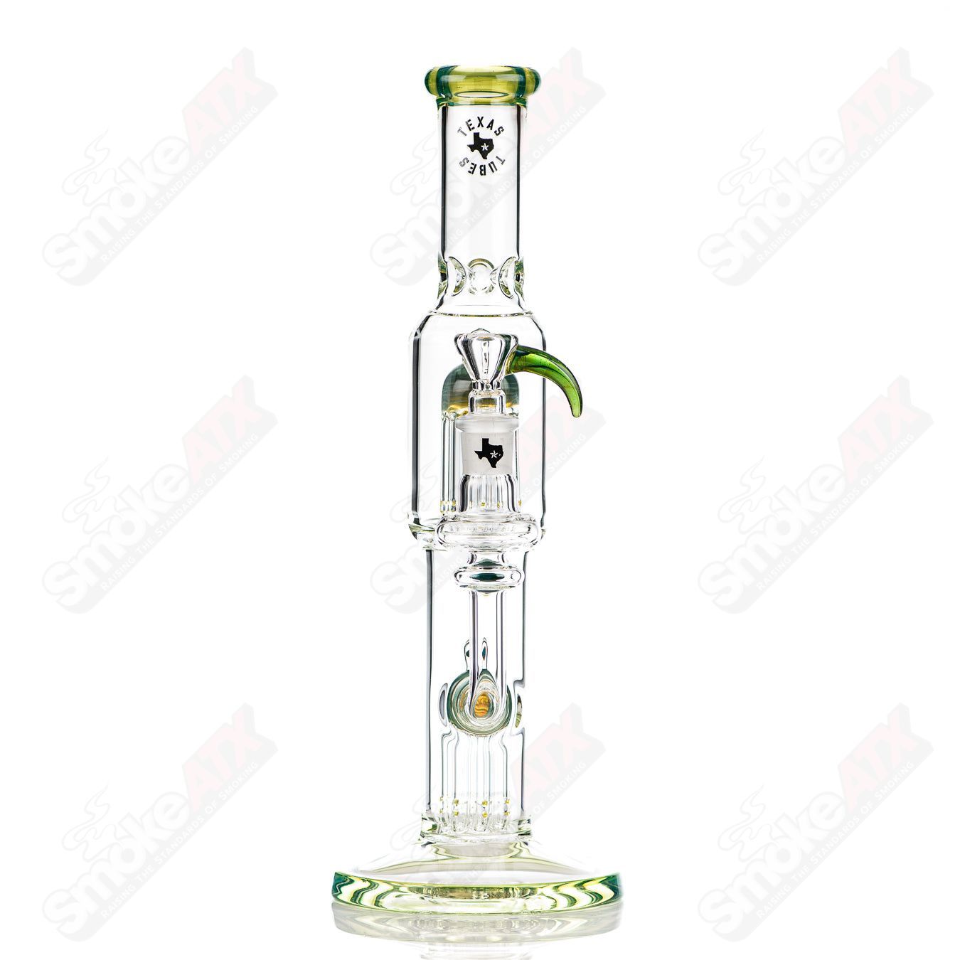 16-inch Texas Tubes Green Energy twin 8-arm glass straight tube with 18mm diameter and durable design.