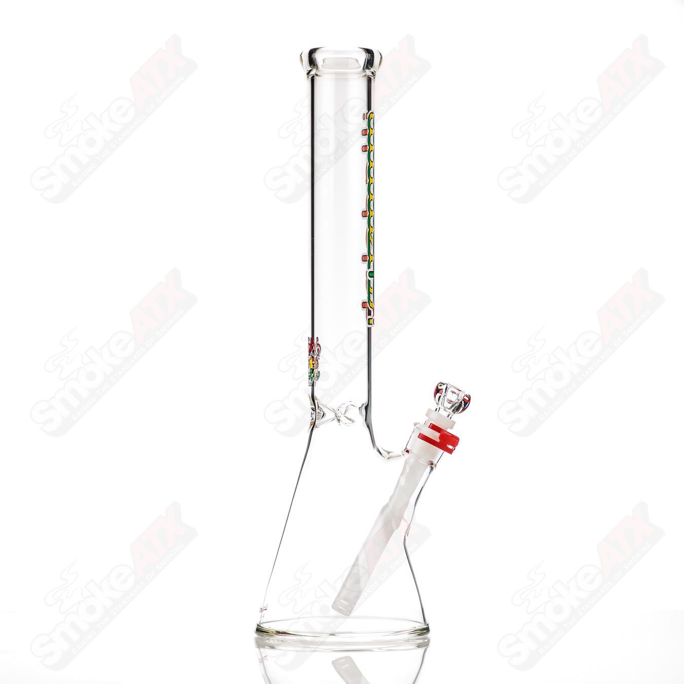 Illadelph 17-inch Rasta short beaker waterpipe with colorful glass design and sturdy base, perfect for smoking sessions.