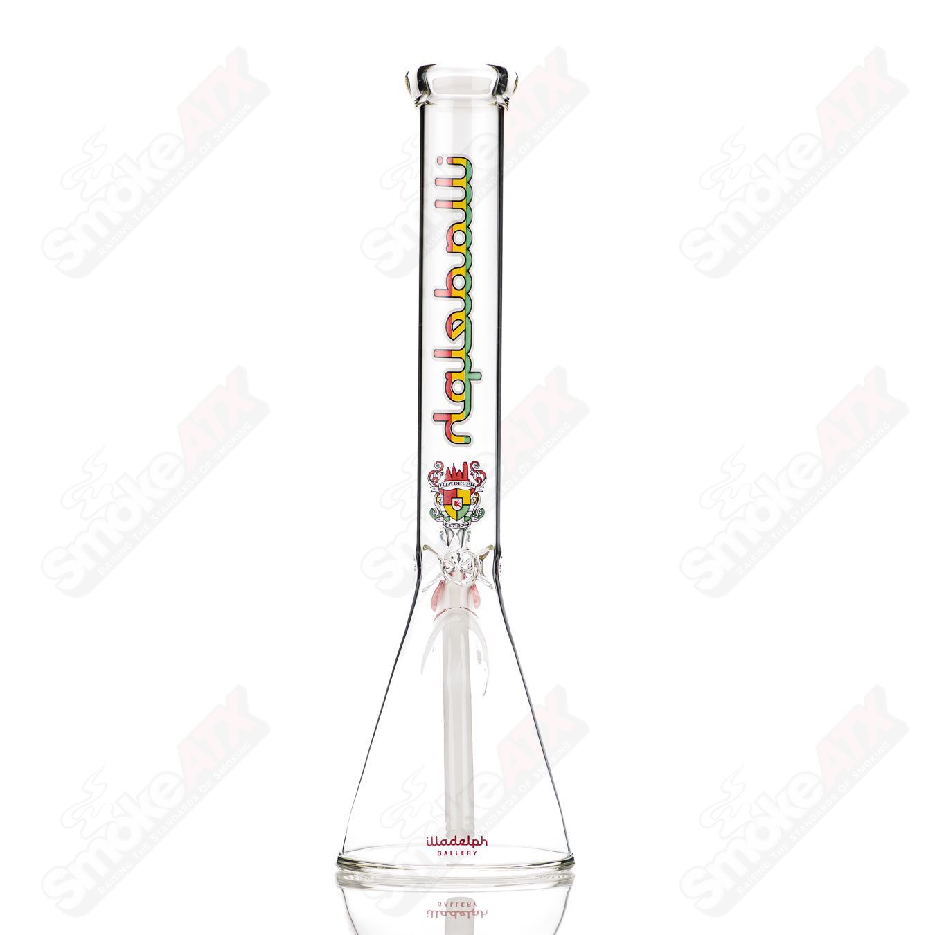 Illadelph 17-inch Rasta short beaker waterpipe with colorful glass design and sturdy base, perfect for smooth smoking sessions.